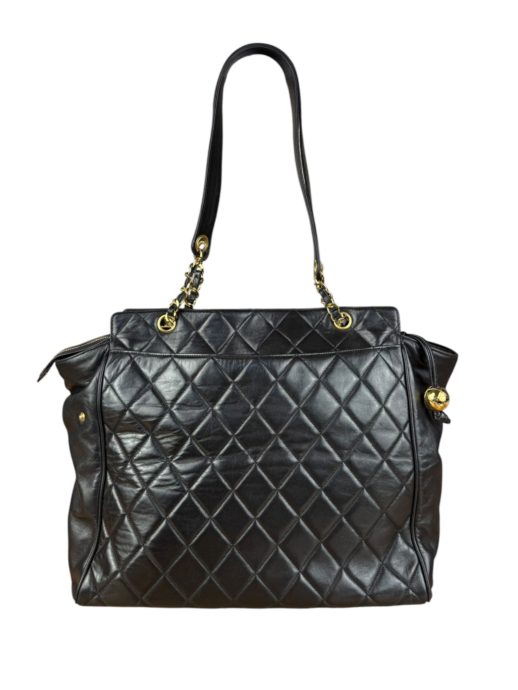 Chanel Black Quilted Leather Chain Shoulder Tote '94-'96