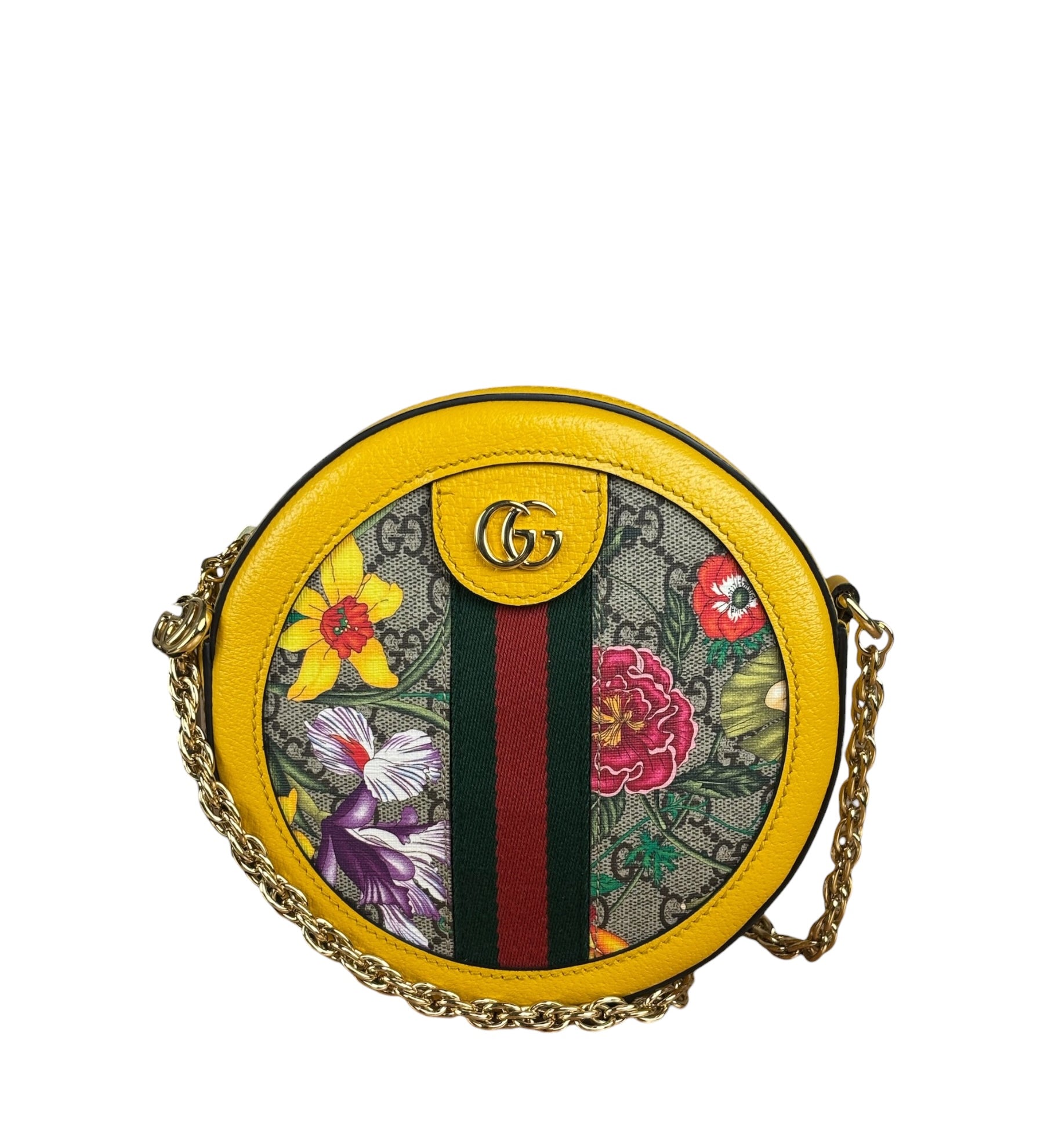 Gucci Ophidia Yellow GG Flora Round Shoulder Bag
