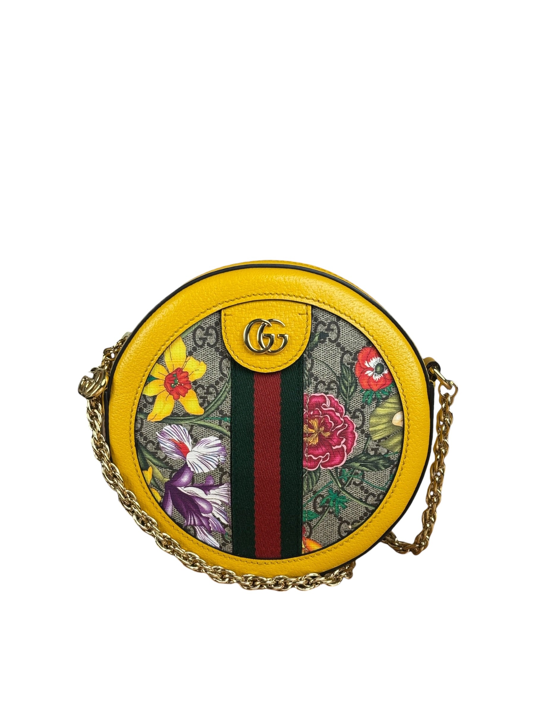 Gucci Ophidia Yellow GG Flora Round Shoulder Bag