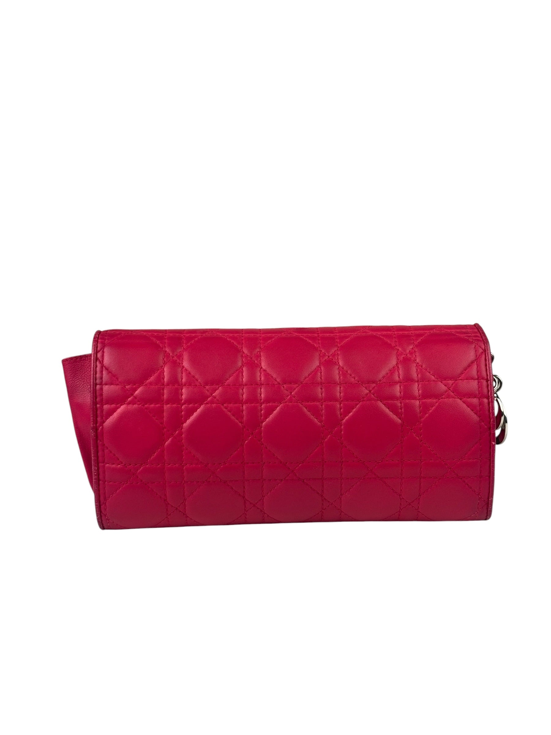 Christian Dior Pink Quilted Lambskin Lady Dior Wallet On Chain