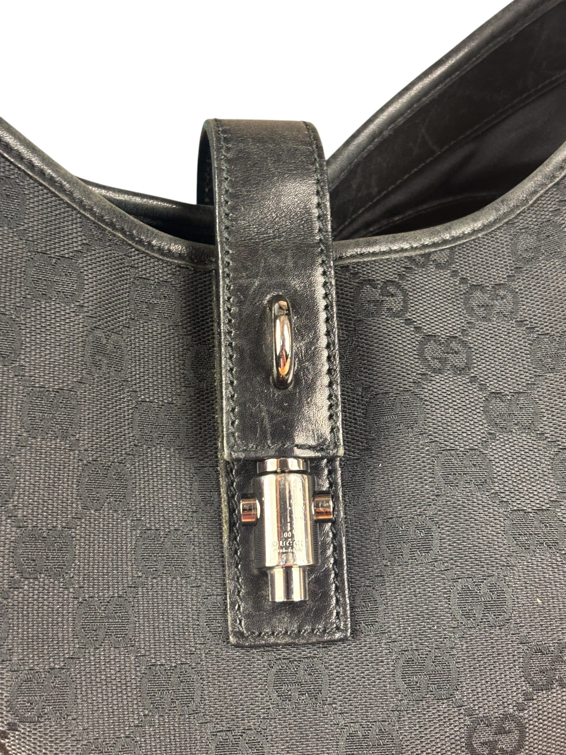 Gucci Trim Leather GG Monogram Jackie Hobo Shoulder Bag