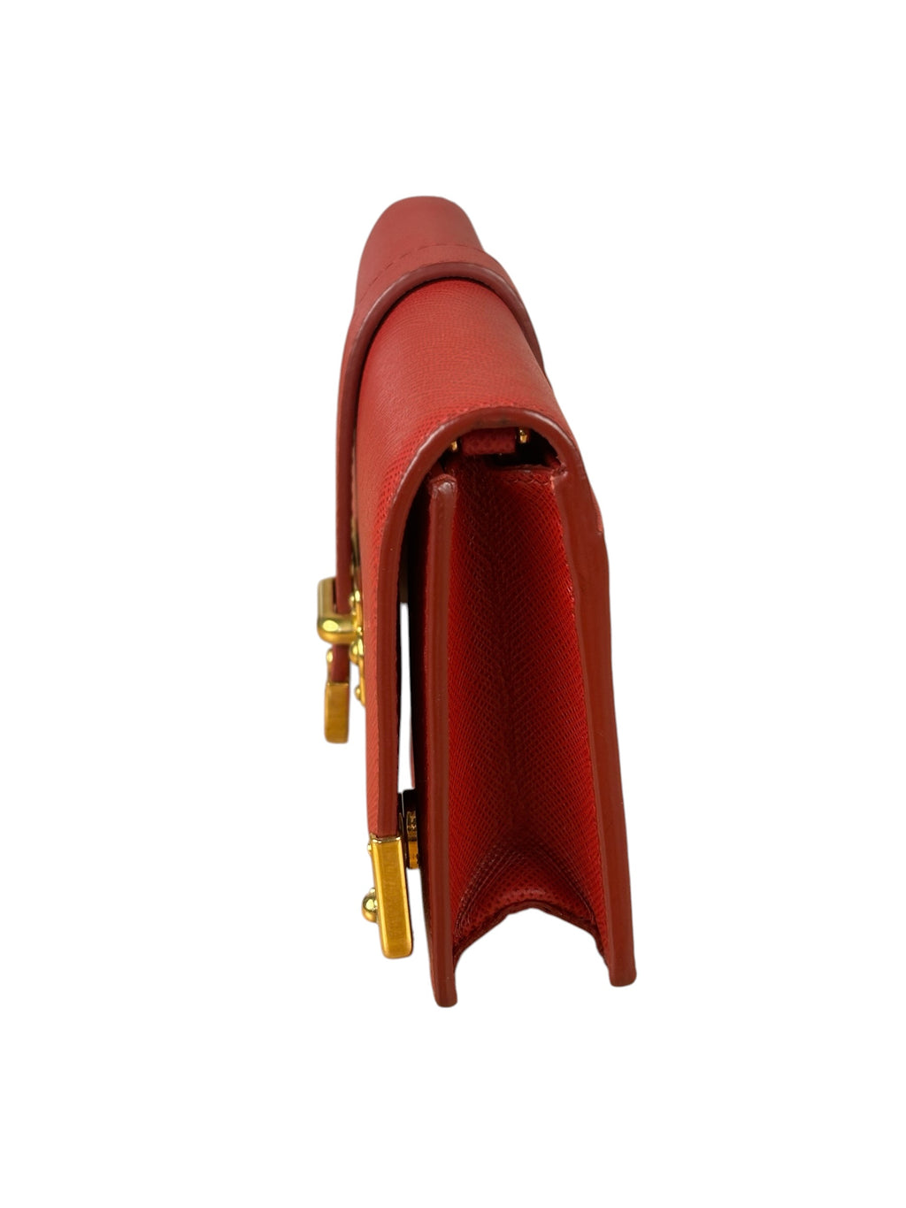 Prada Red Saffiano Leather Flap Wallet On Chain