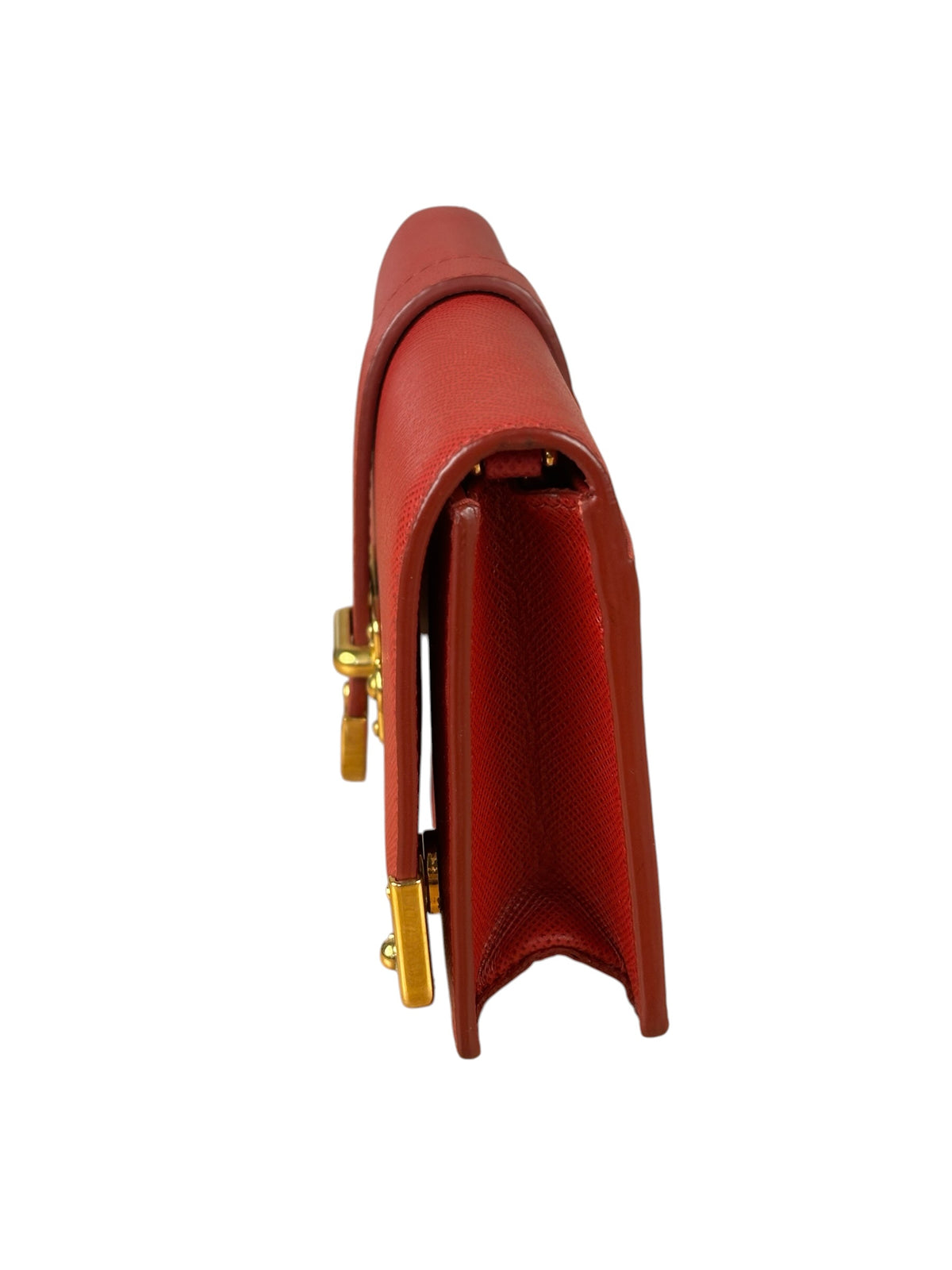 Prada Red Saffiano Leather Flap Wallet On Chain