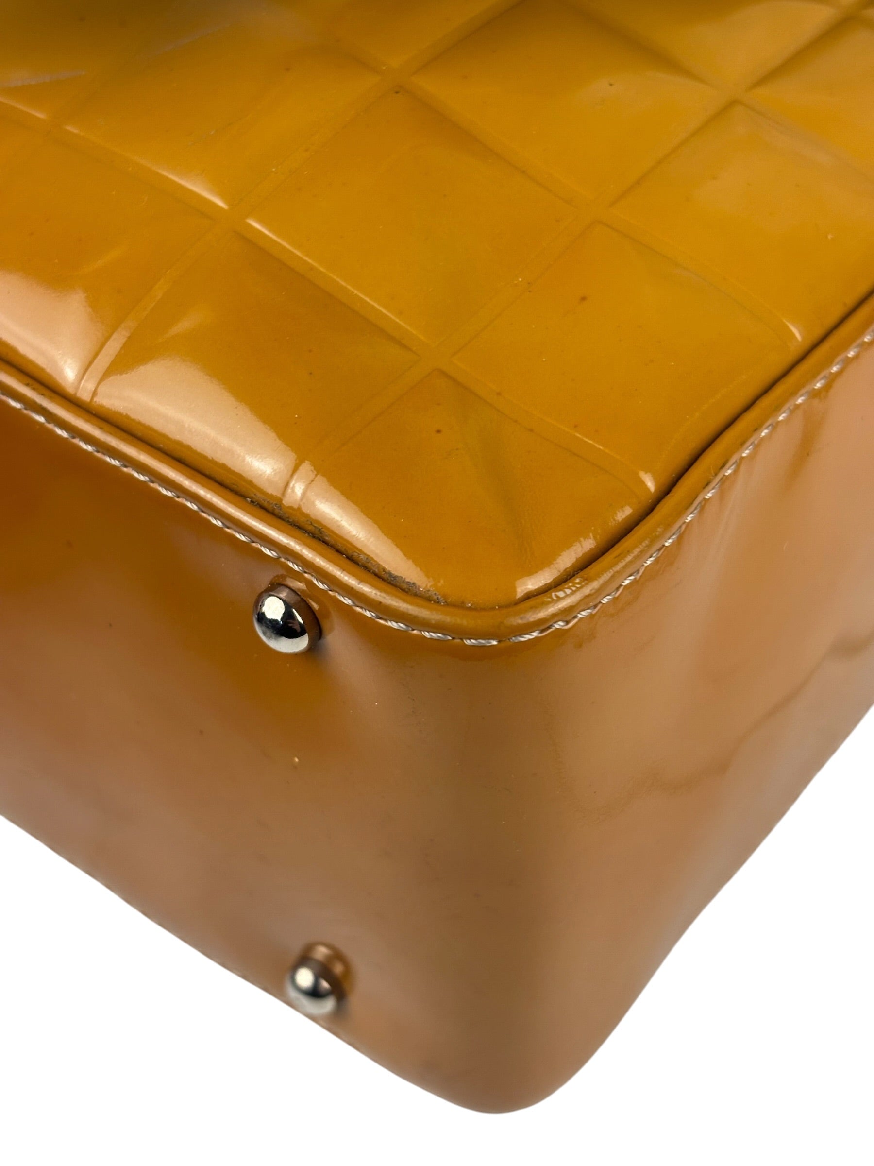Chanel Vintage Yellow Leather Chocolate Bar Patent Tote Bag 2002