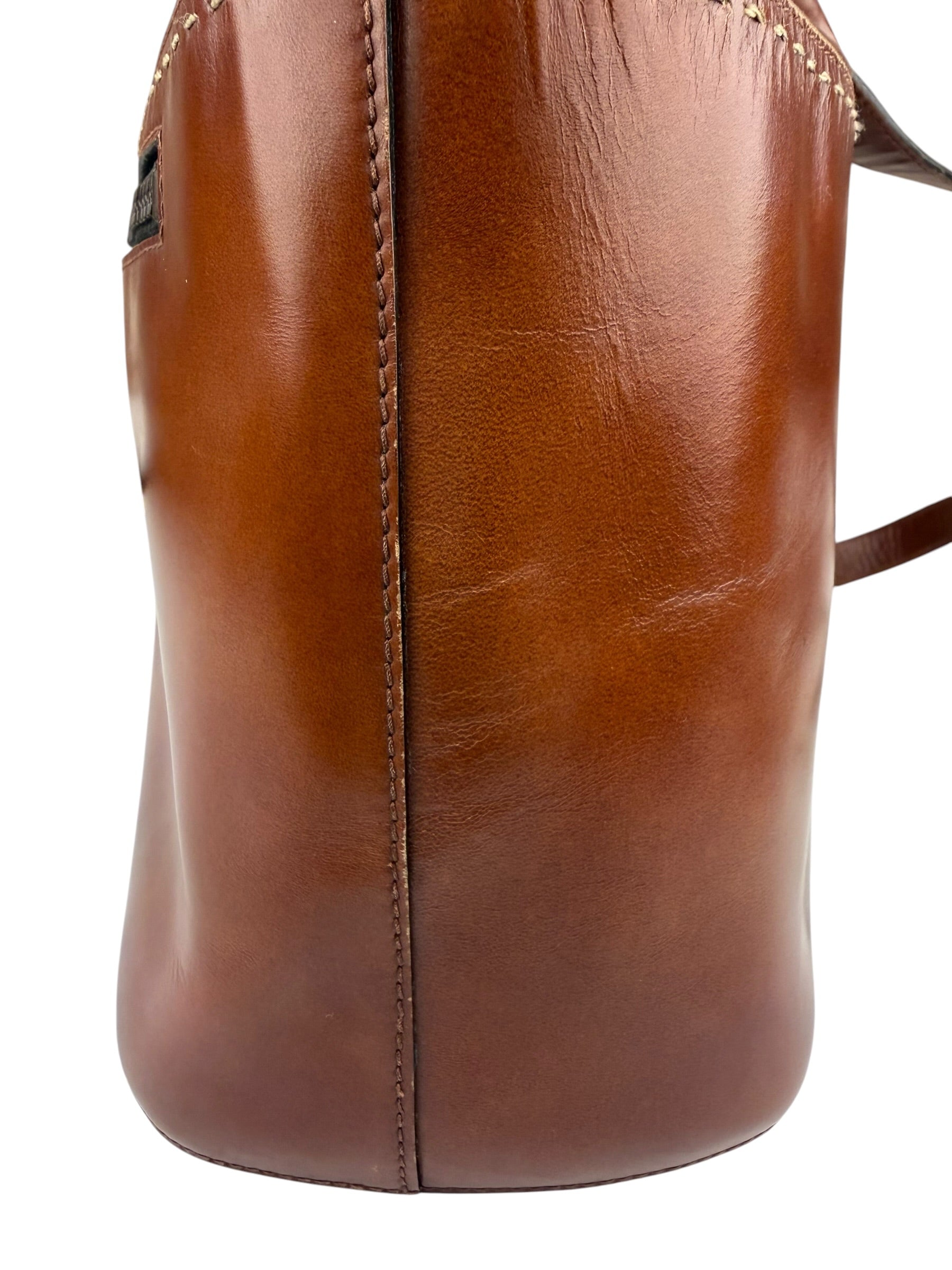 Celine Vintage Brown Leather Cinch Bucket Crossbody Bag