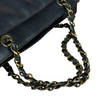 Chanel Black Leather Front Pocket Chain Tote 1998