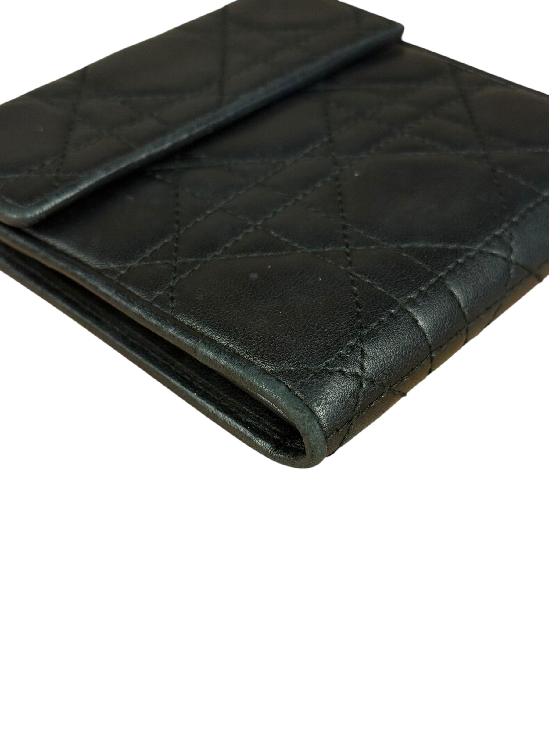 Christian Dior Black Leather Quilted Compact Wallet