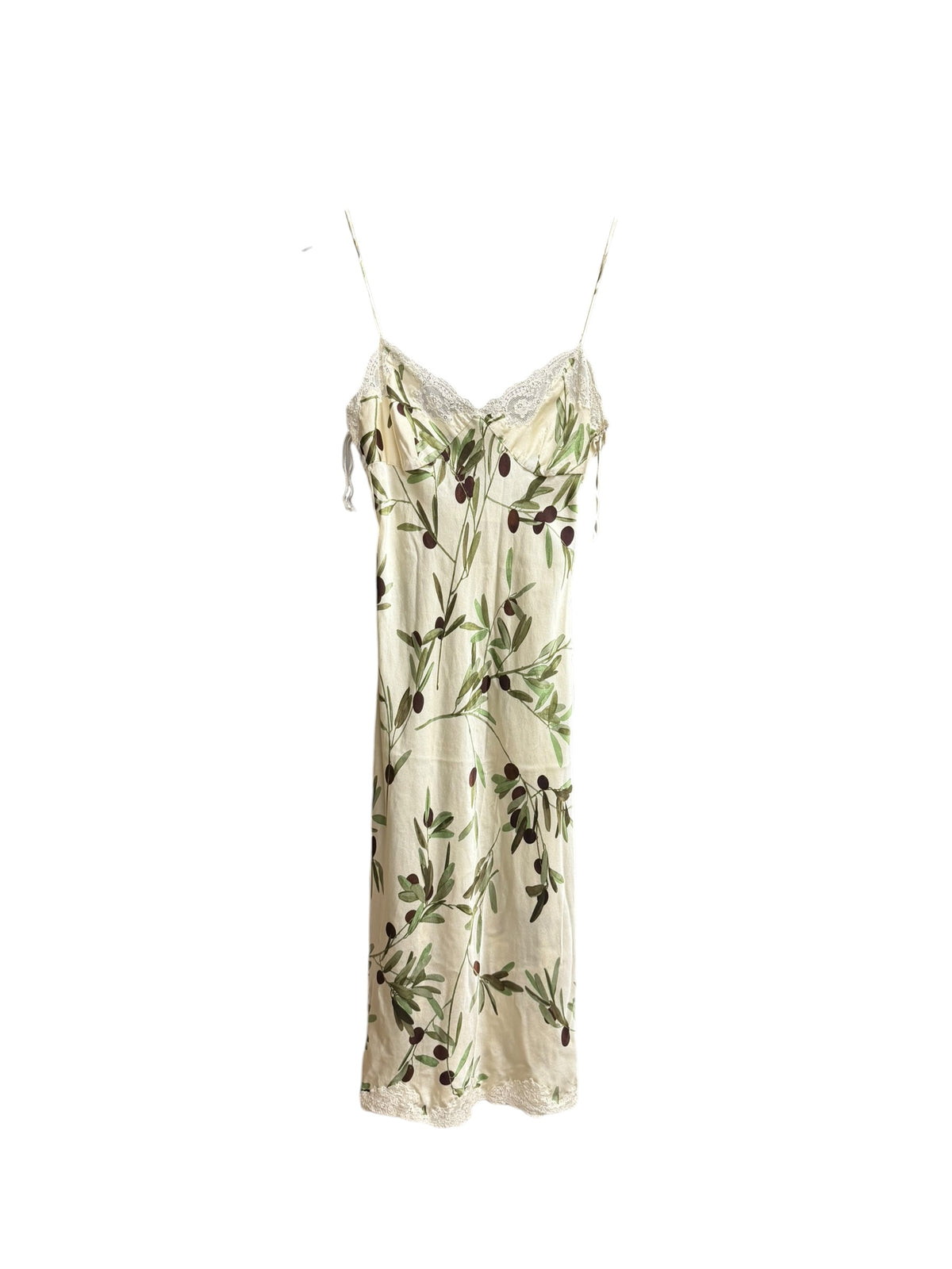 Moschino Cruise Me Baby Olive Branches Silk Lace Sleeveless Dress