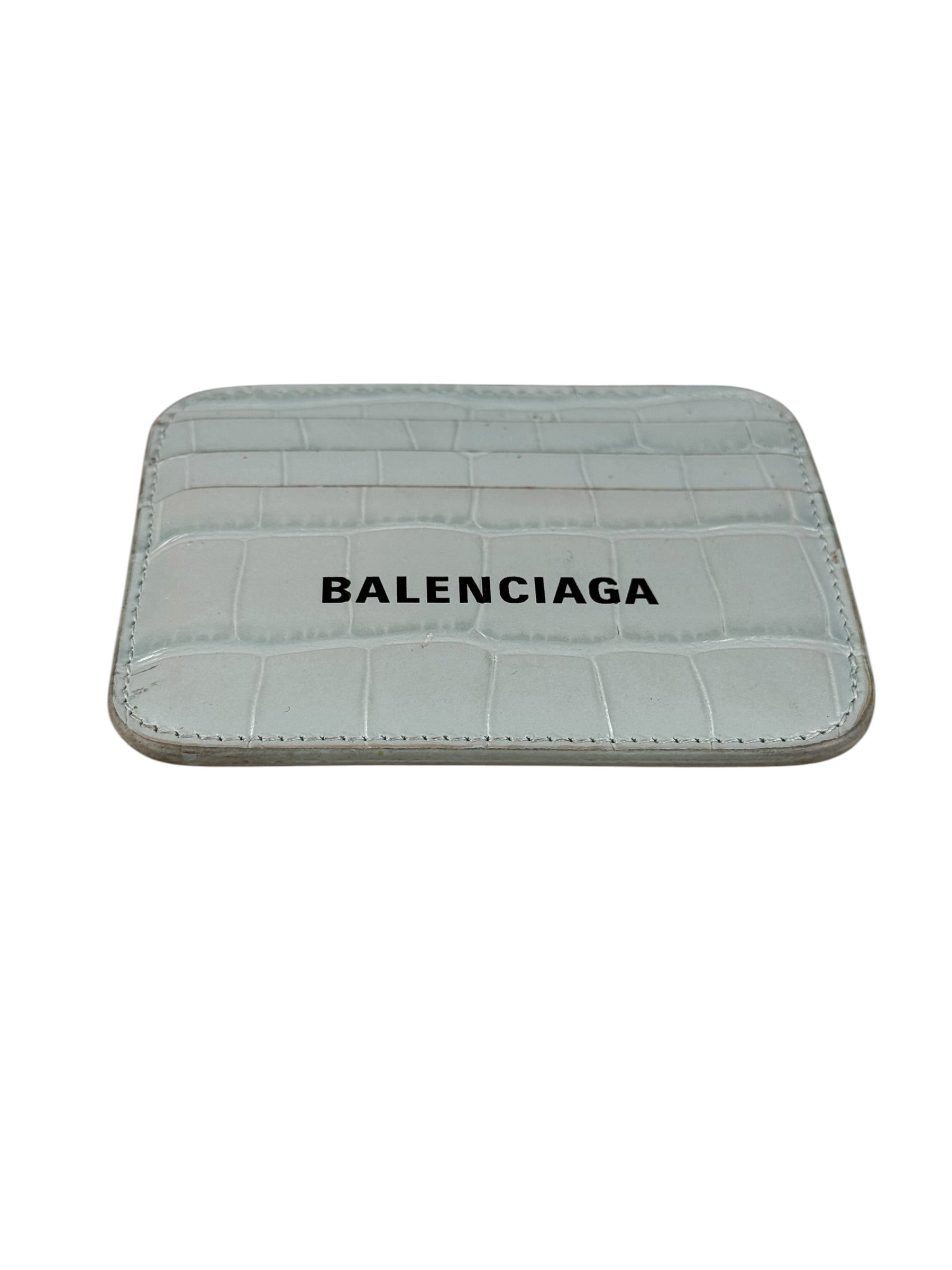Balenciaga Blue Croc Embossed Cardholder