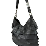 Yves Saint Laurent Black Leather St. Tropez Ruffled Hobo Bag
