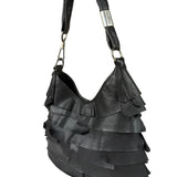 Yves Saint Laurent Black Leather St. Tropez Ruffled Hobo Bag