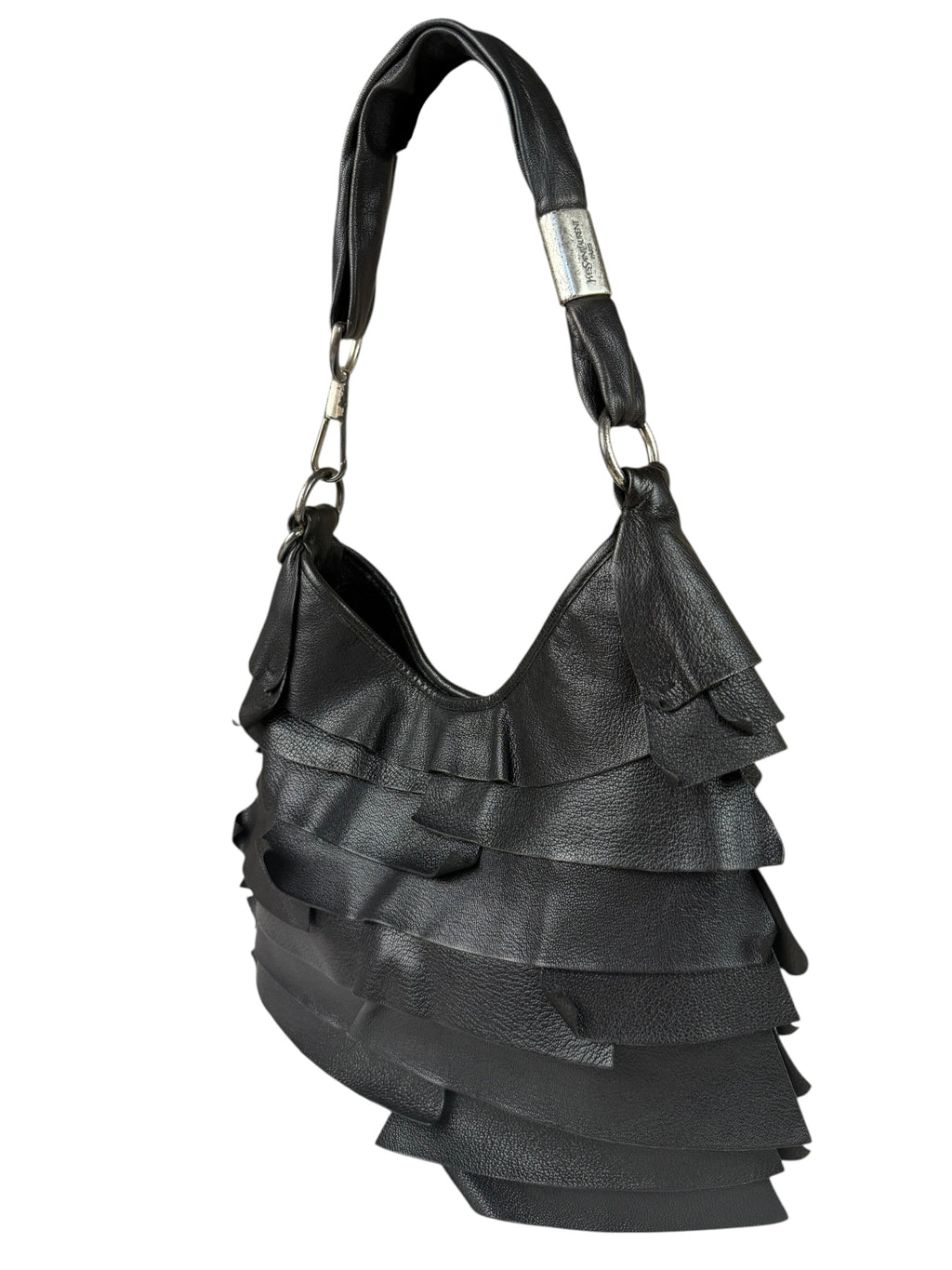 Yves Saint Laurent Black Leather St. Tropez Ruffled Hobo Bag