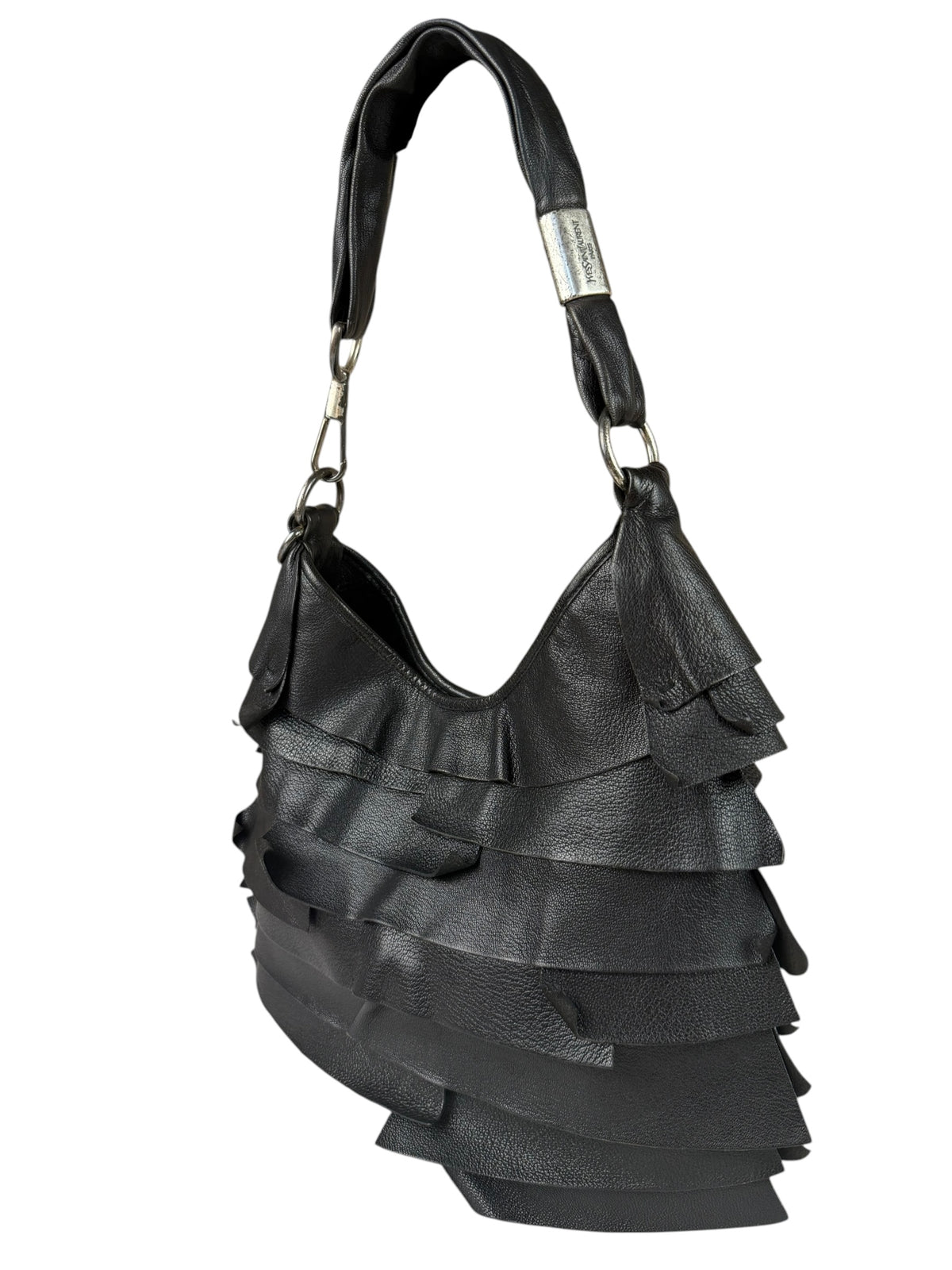 Yves Saint Laurent Black Leather St. Tropez Ruffled Hobo Bag