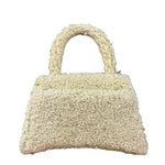 Balenciaga Furry Hourglass 2Way Handbag Beige