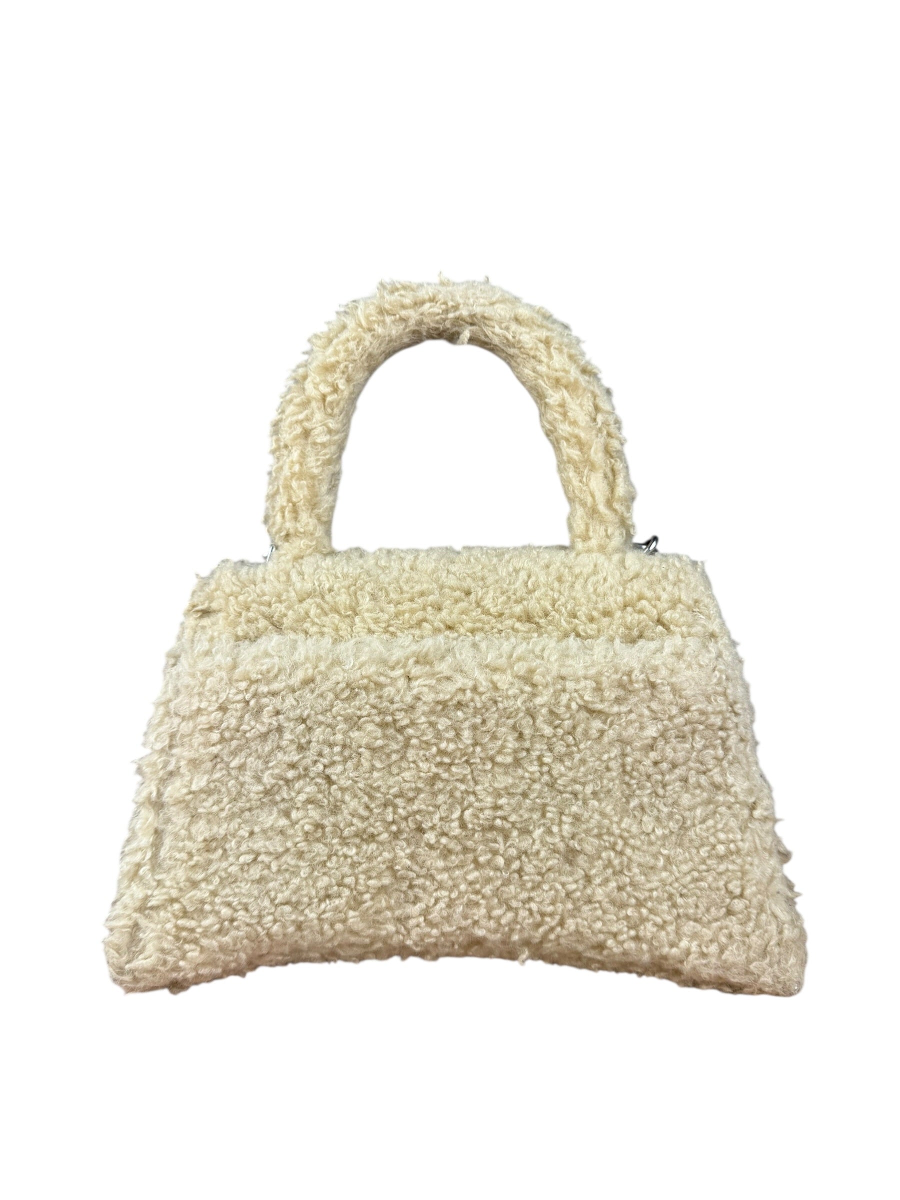 Balenciaga Furry Hourglass 2Way Handbag Beige