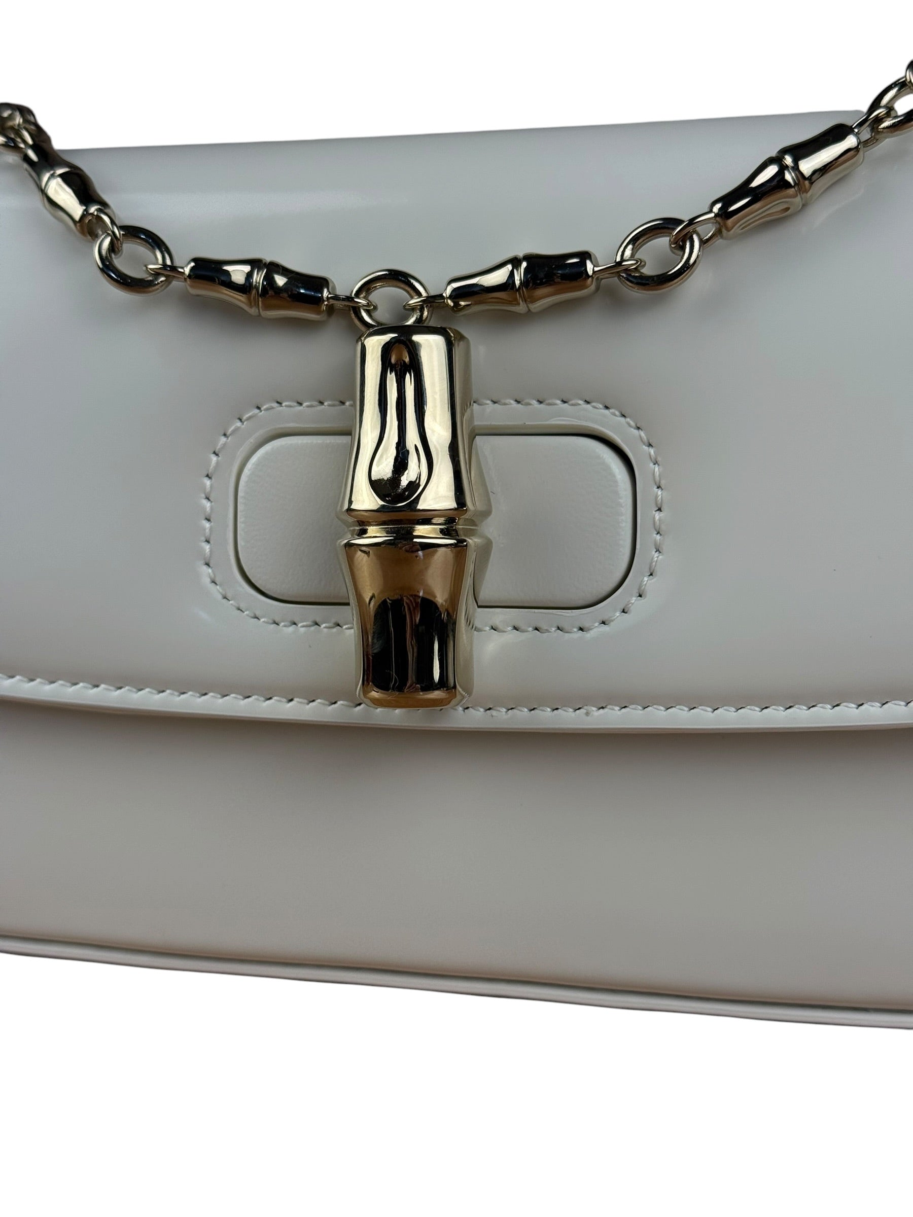 Gucci White Leather Bamboo Night Small Clutch/Pochette