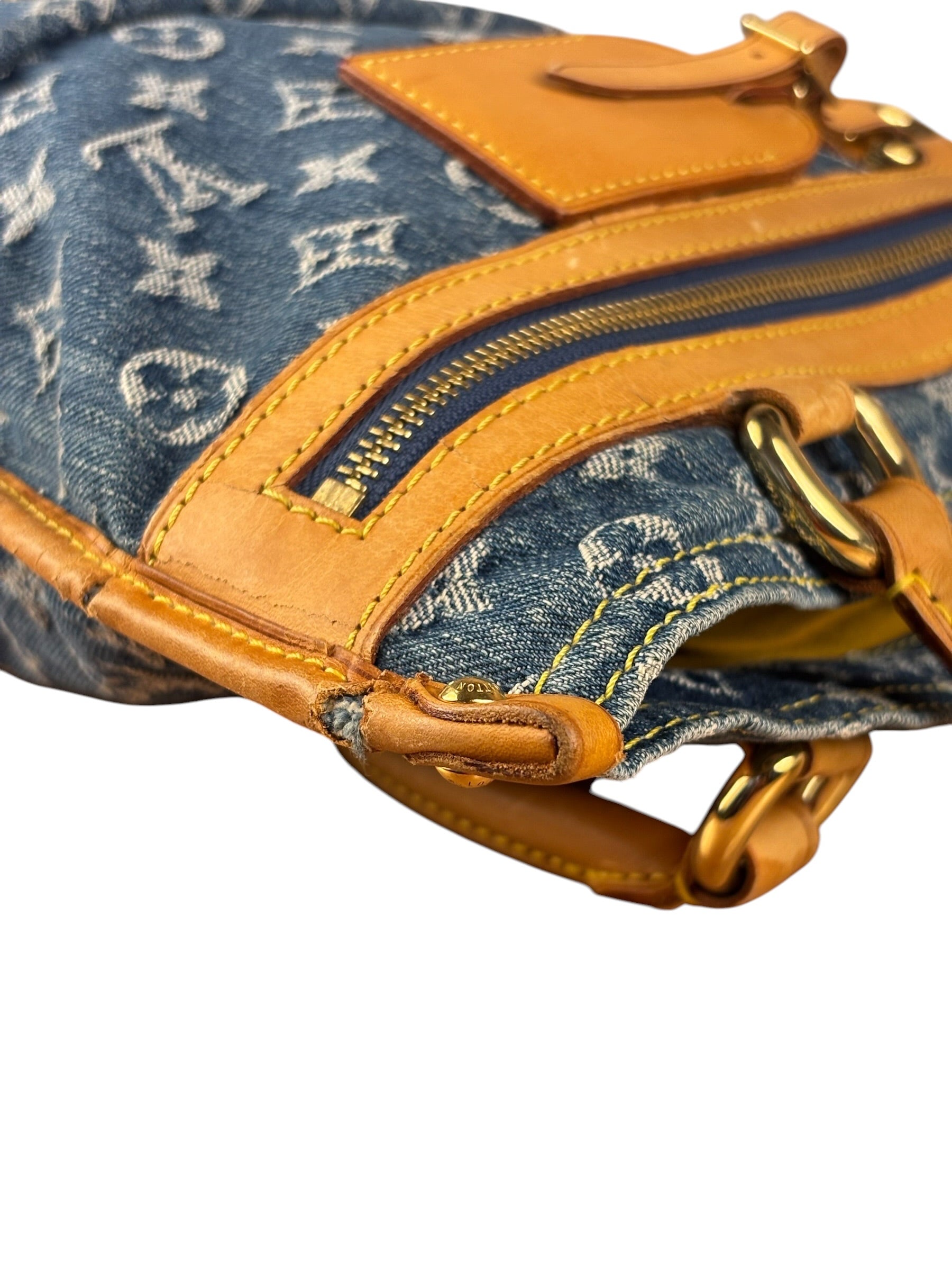 Louis Vuitton Denim Leather Trim Monogram Flat Tote Bag