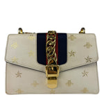 Gucci Textured Calfskin Bee Star Sylvie Shoulder Bag White