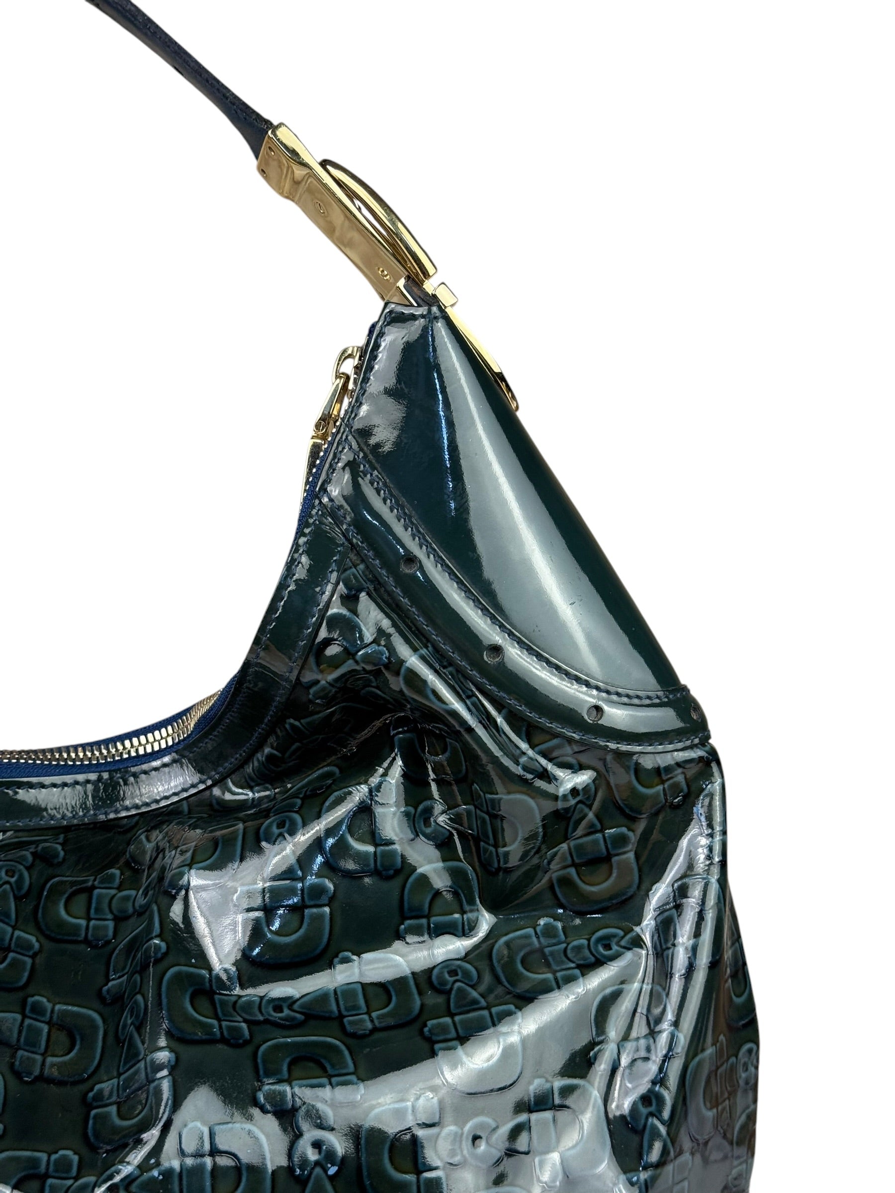 Gucci Vintage Blue/Green Patent Leather Horsebit Glam Hobo Bag