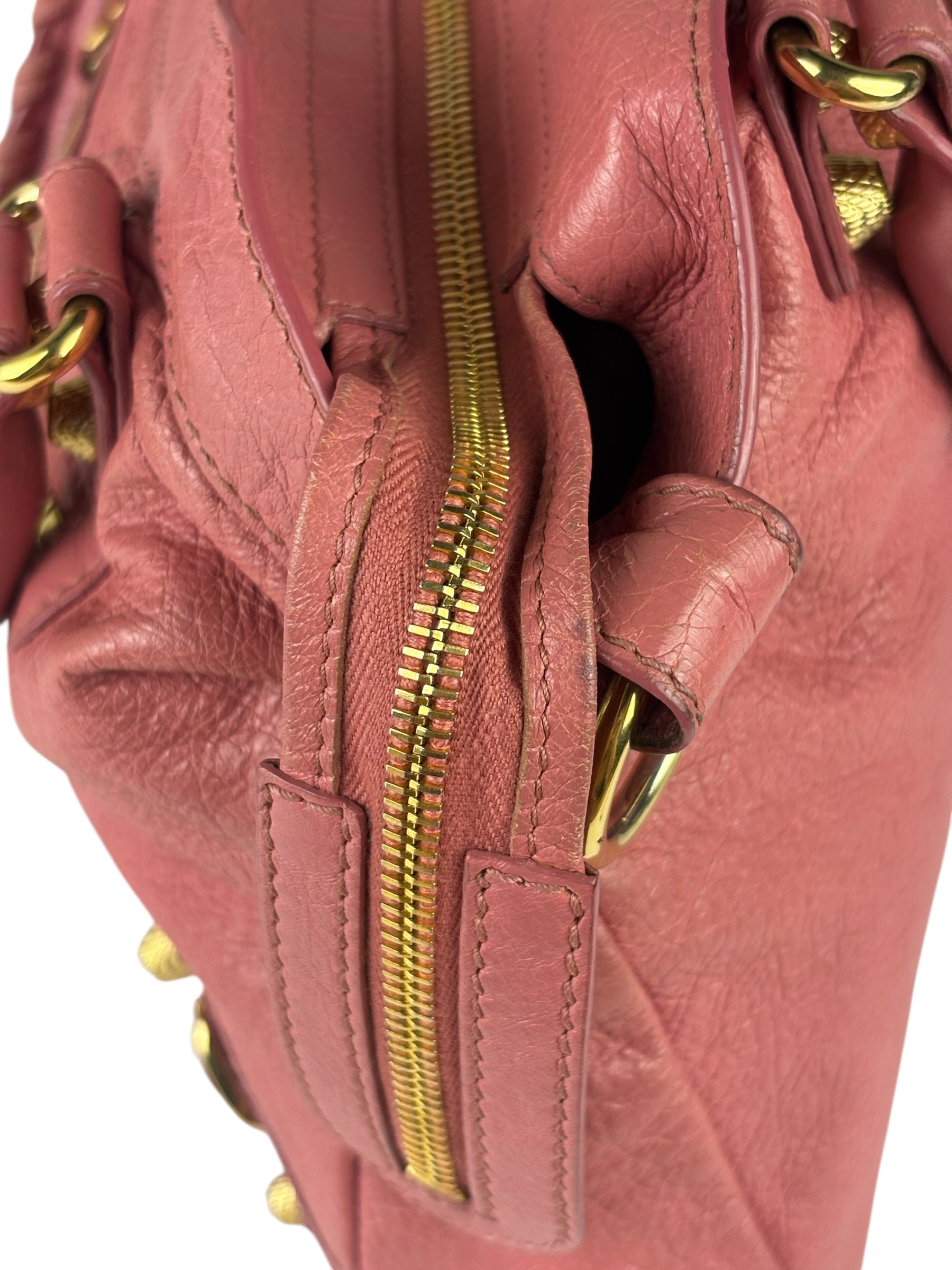 Balenciaga Pink Lambskin Velo Moto Two-Way Bag
