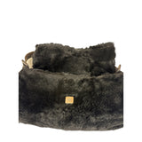 Fendi Black Leather Trim Plush Rabbit Fur Baguette