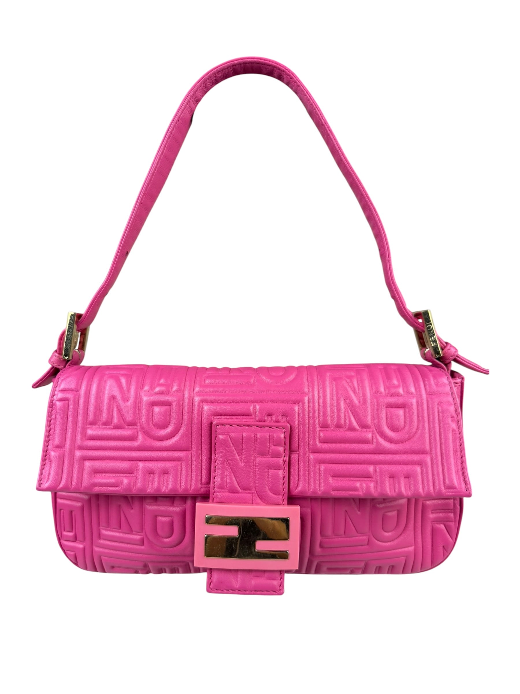 Fendi Pink Leather Logo Embossed Baguette