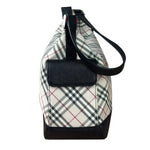 Burberry Black/Beige Saffiano Leather Trim Nova Check Hobo Bag