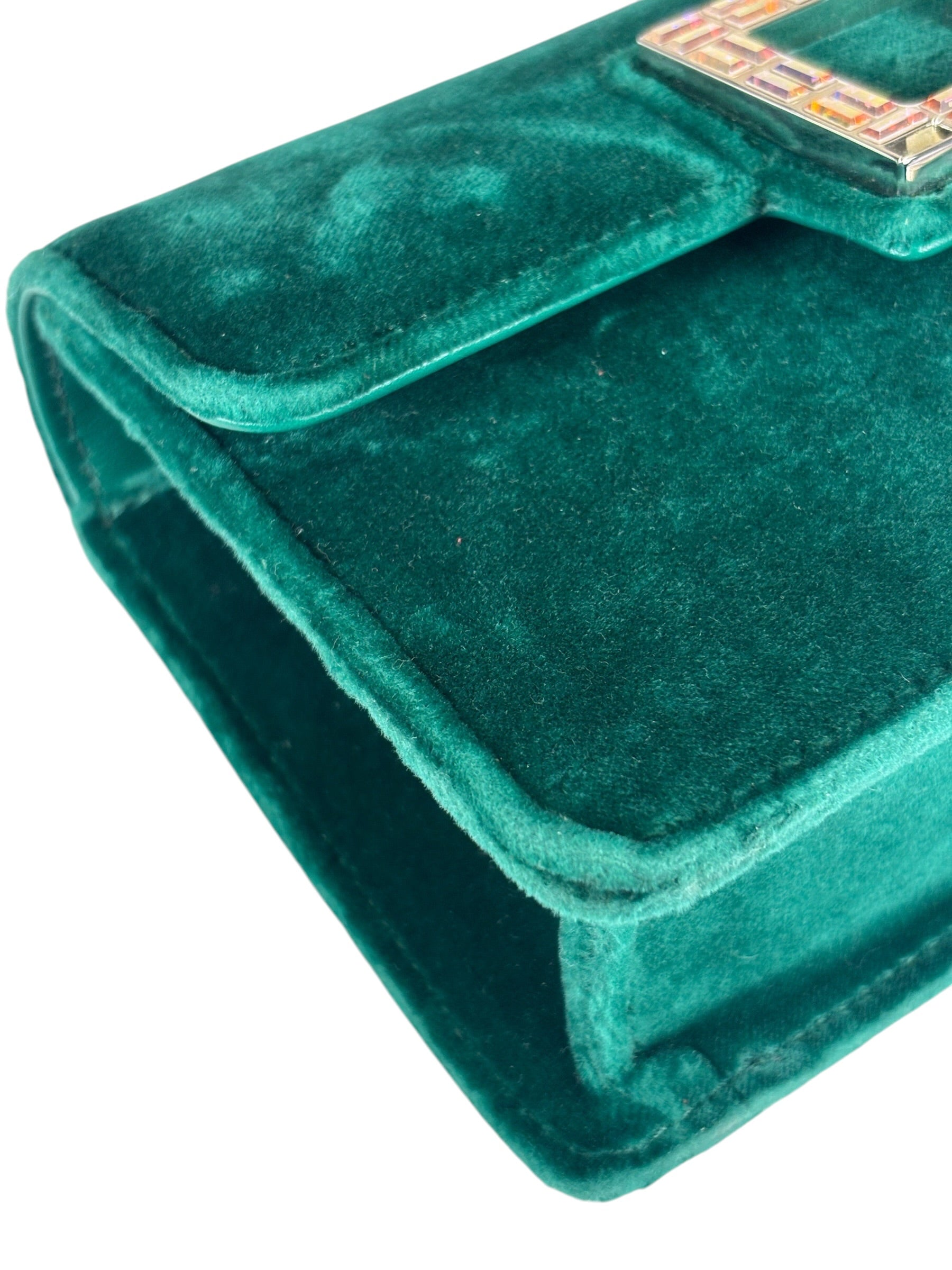 Gucci Green Velvet/Leather Trim Square G Broadway Shoulder Bag