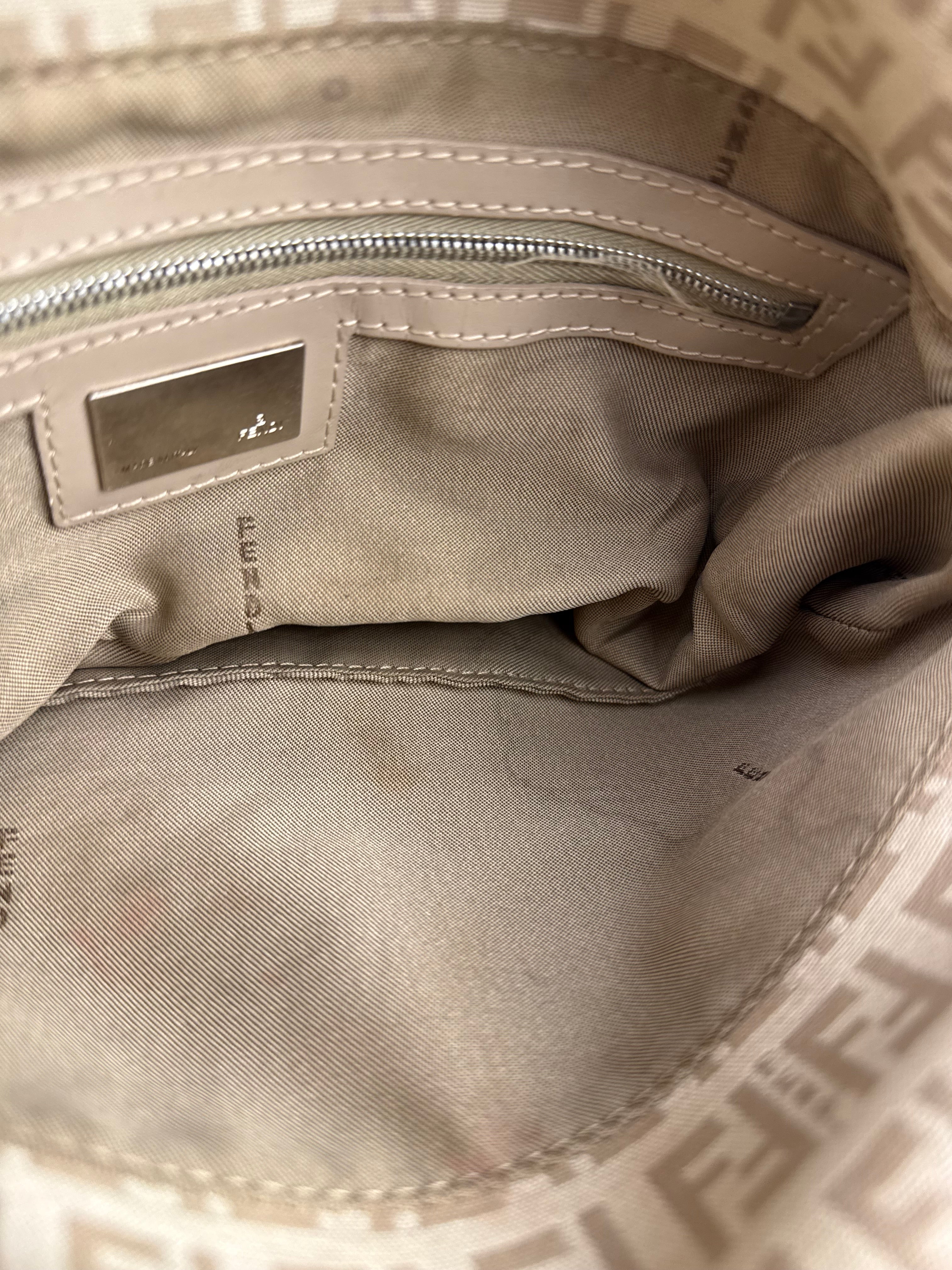 Fendi Grey Leather Trim Zucca Baguette
