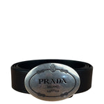 Prada Silver Emblem Leather Belt