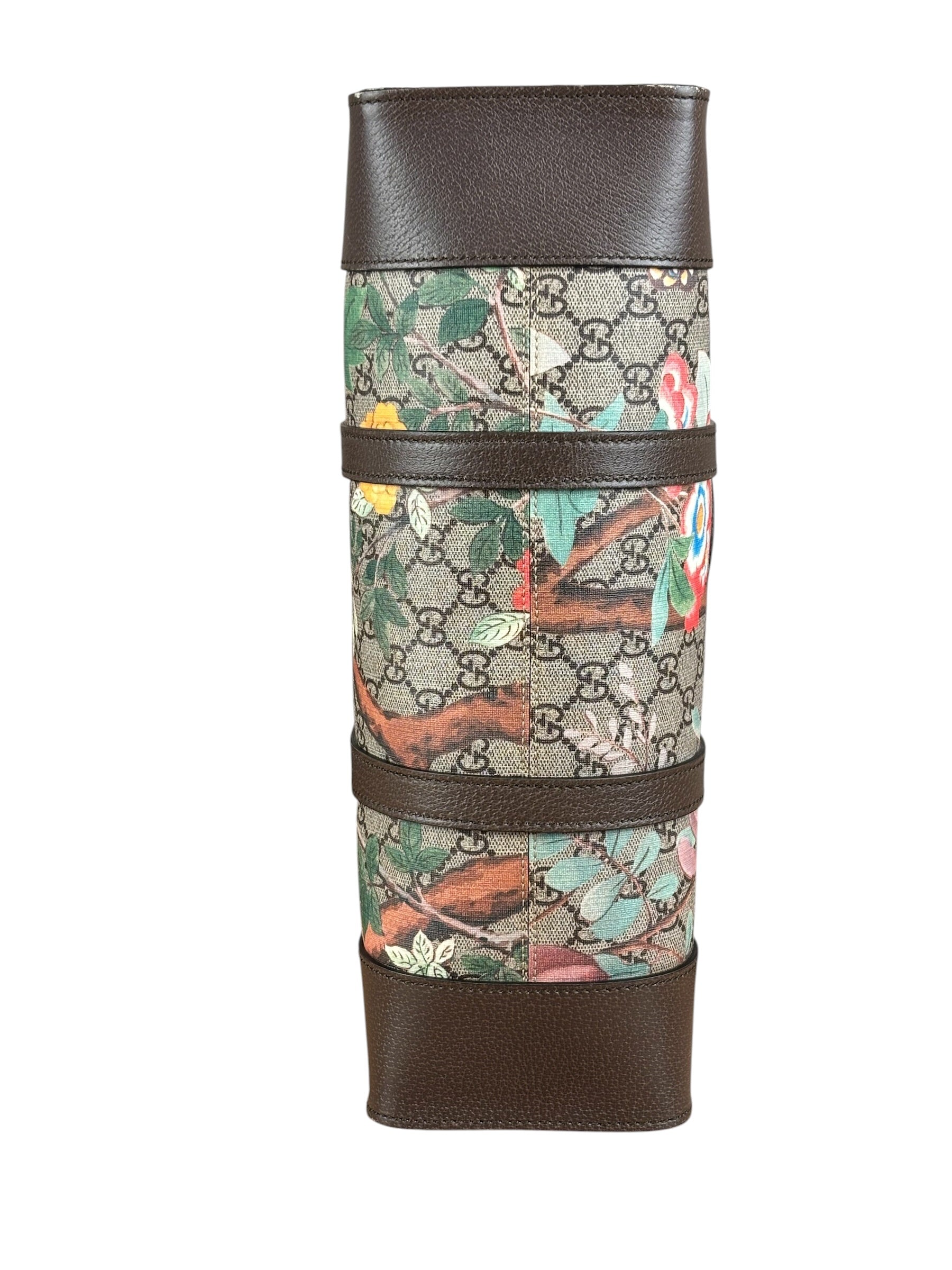 Gucci Brown Leather Trim GG Supreme Tian Vertical Tote Bag