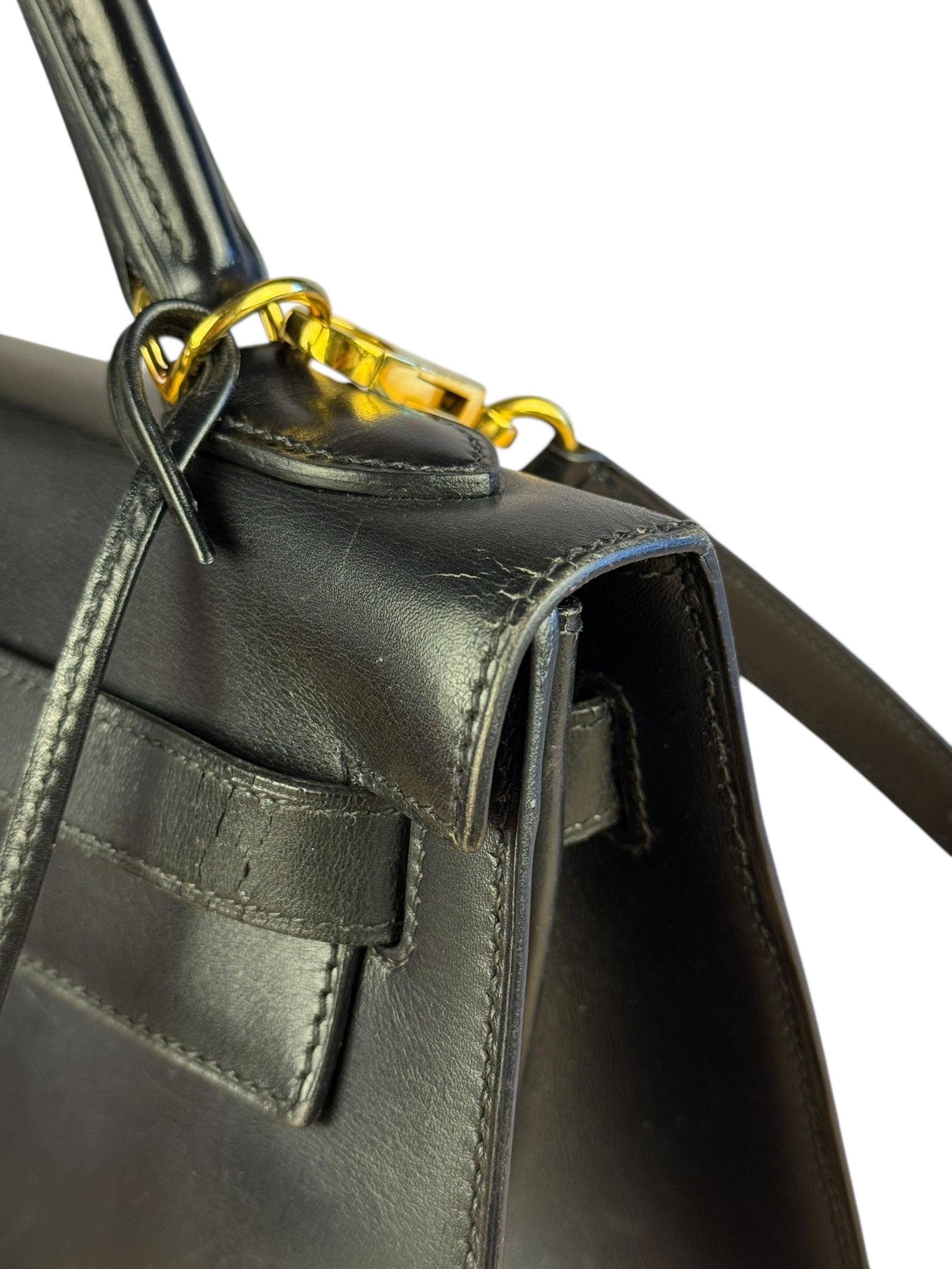 Hermes Kelly 32 Black Box Leather 1991