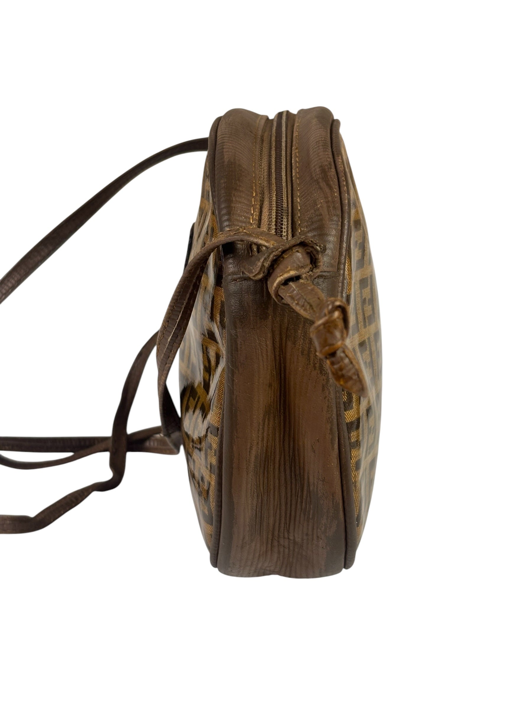 Fendi Vintage Brown PVC Leather Zucca Crossbody Bag