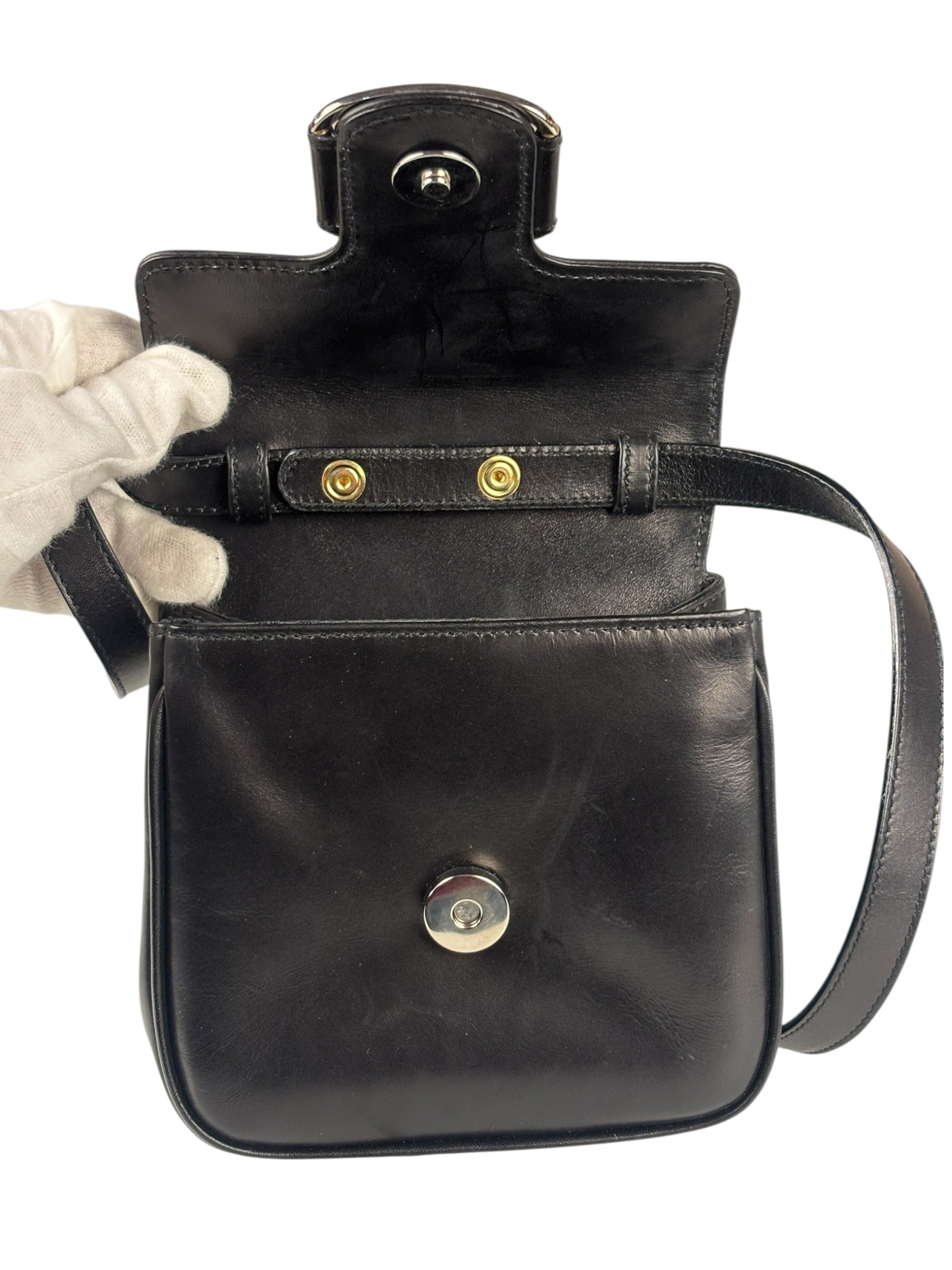 Ferragamo Black Leather Flap Mini Shoulder Bag