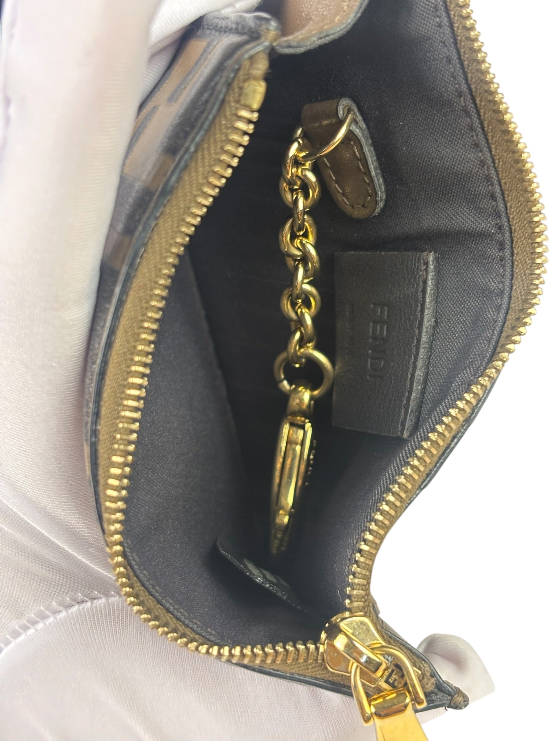 Fendi Brown Leather FF Zip Coin/Card Case