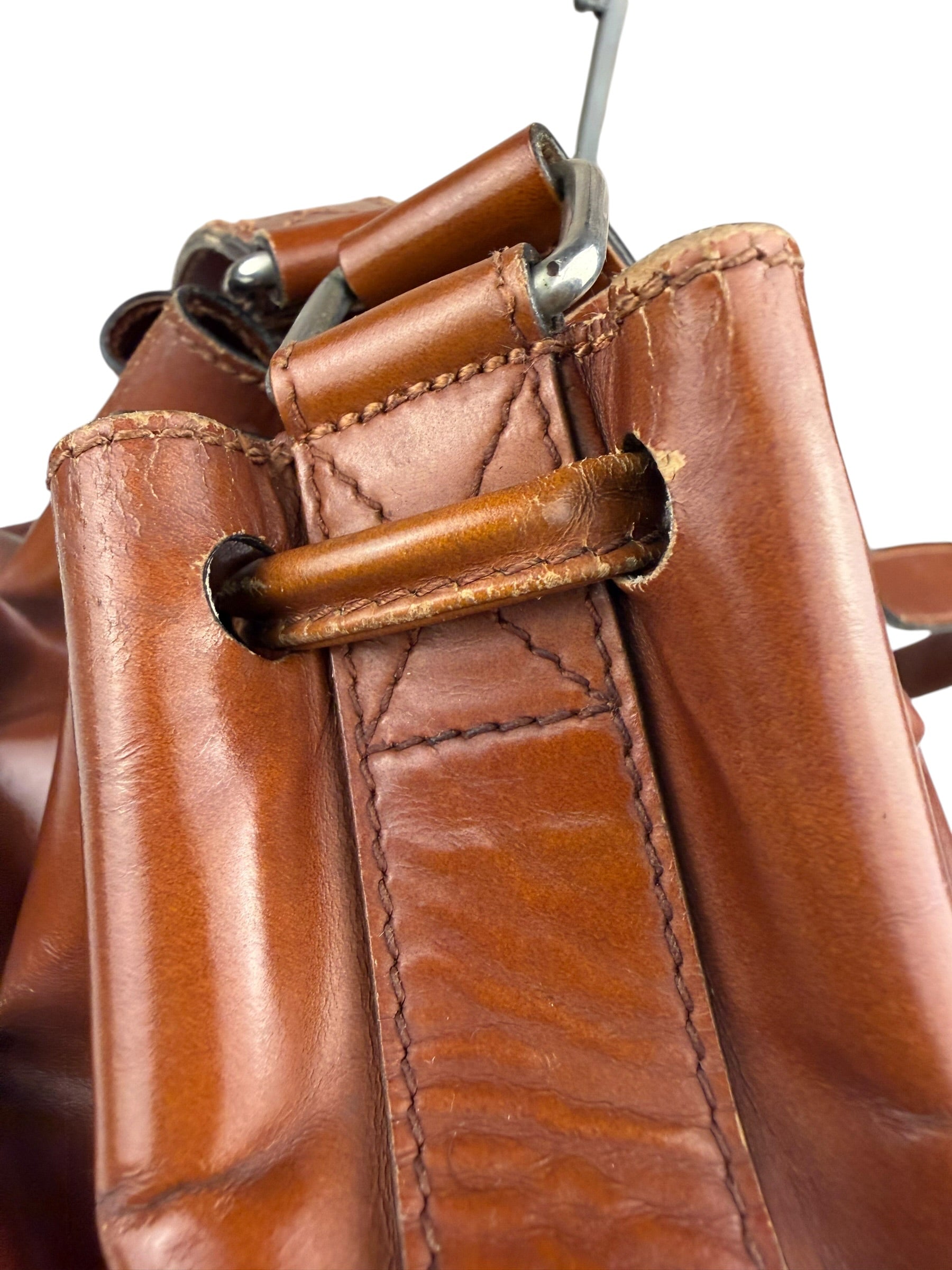 Celine Vintage Brown Leather Cinch Bucket Crossbody Bag