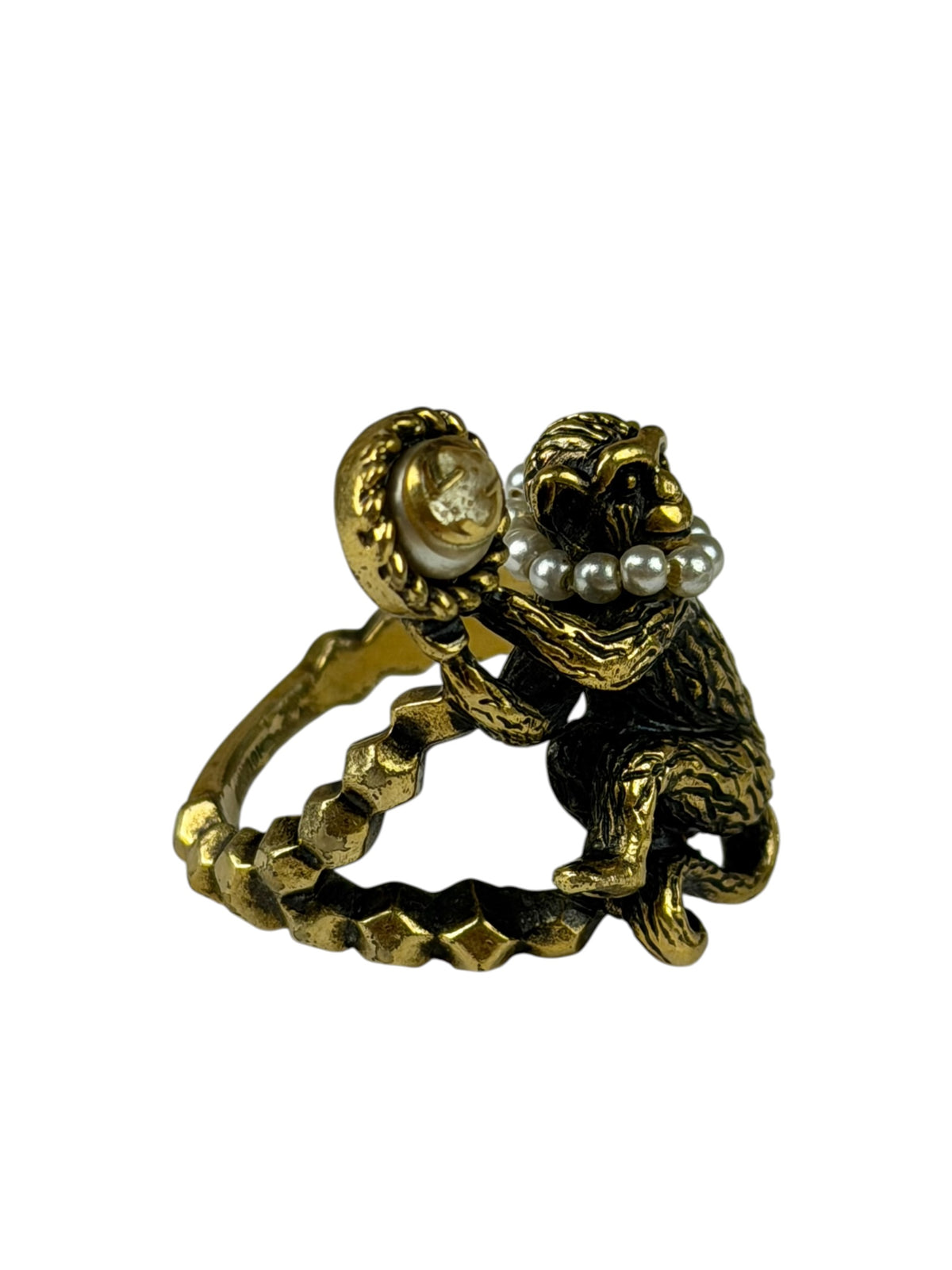 Gucci Faux Pearl Monkey Ring