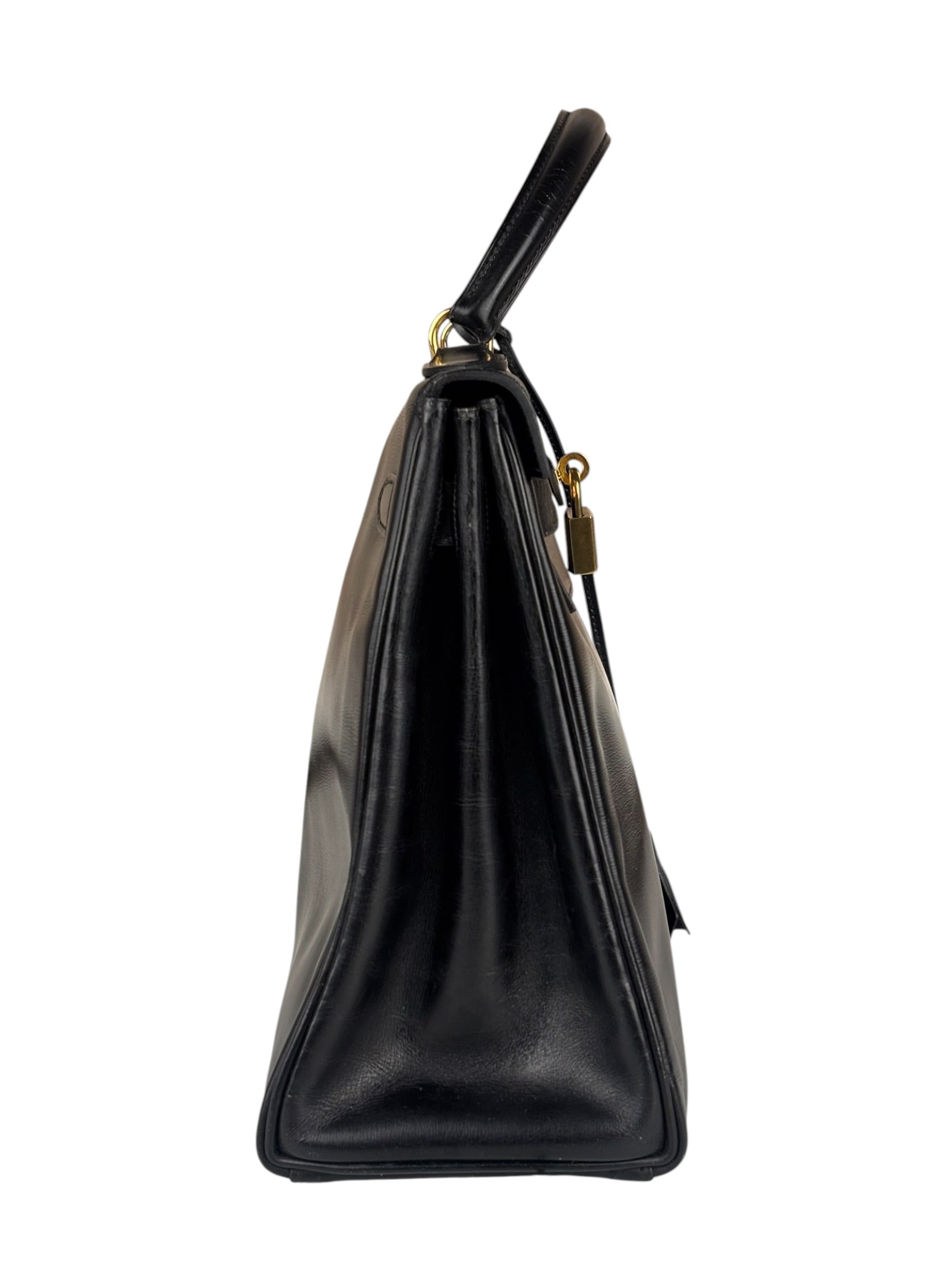 Hermes Black Box Leather Kelly 32 Handbag 1979