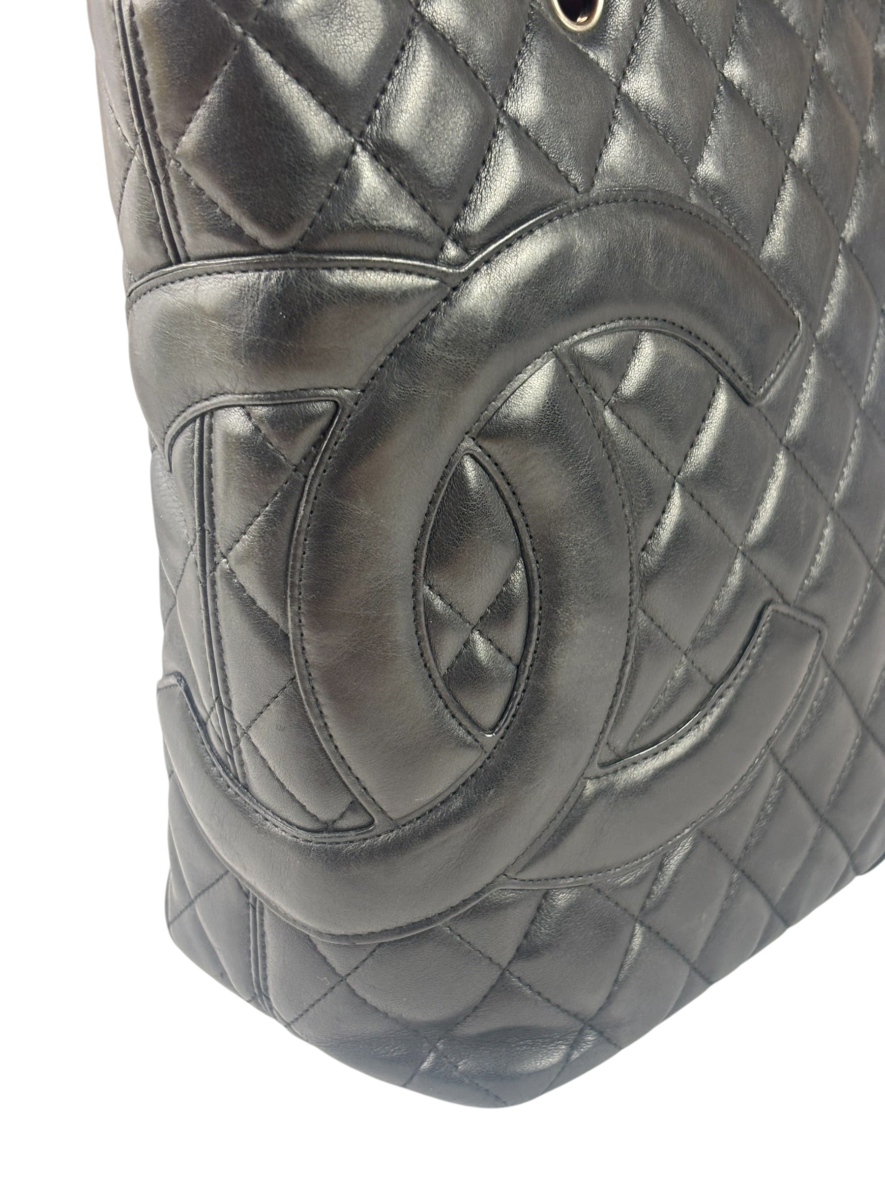 Chanel Black Quilted Leather CC Cambon Ligne Tote 2000s