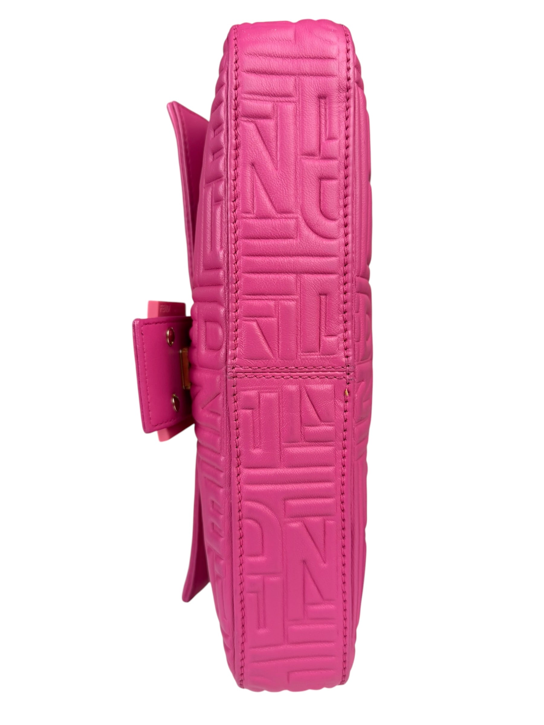 Fendi Pink Leather Logo Embossed Baguette