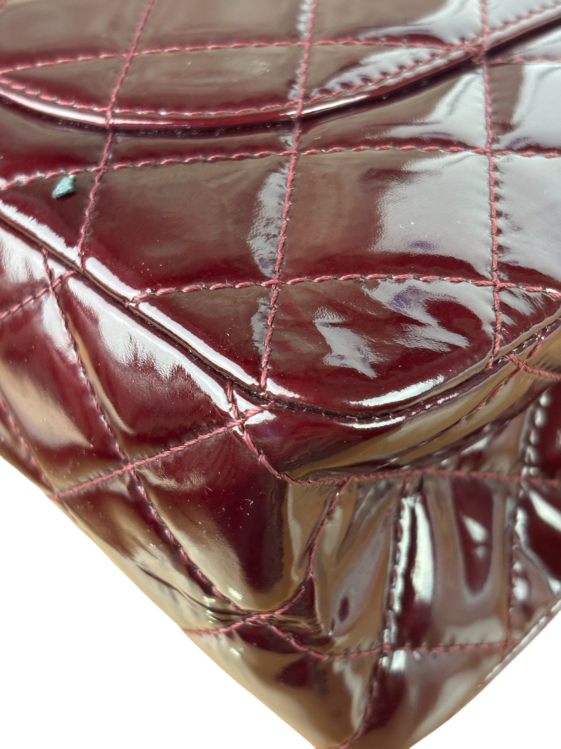 Chanel Burgundy Quilted Patent Leather 2.55 Reissue 227 Large Double Flap Bag 2011