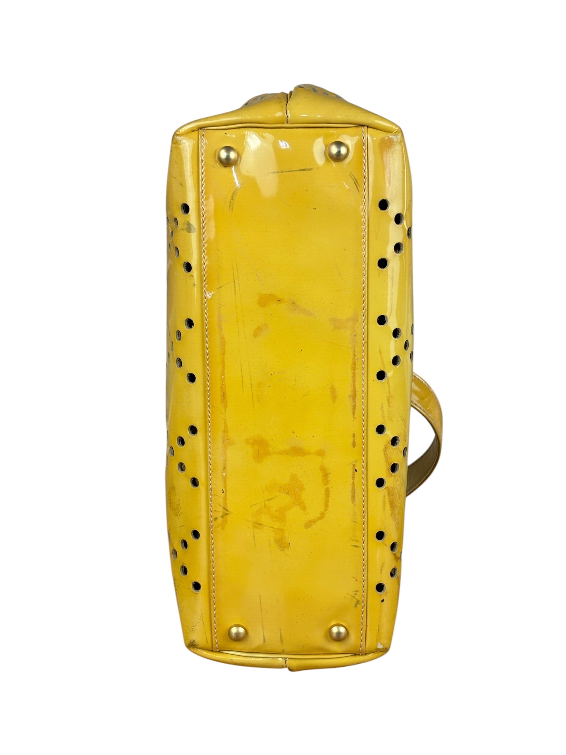 Chanel Vintage Yellow Patent Leather Perforated Tote Bag 1987
