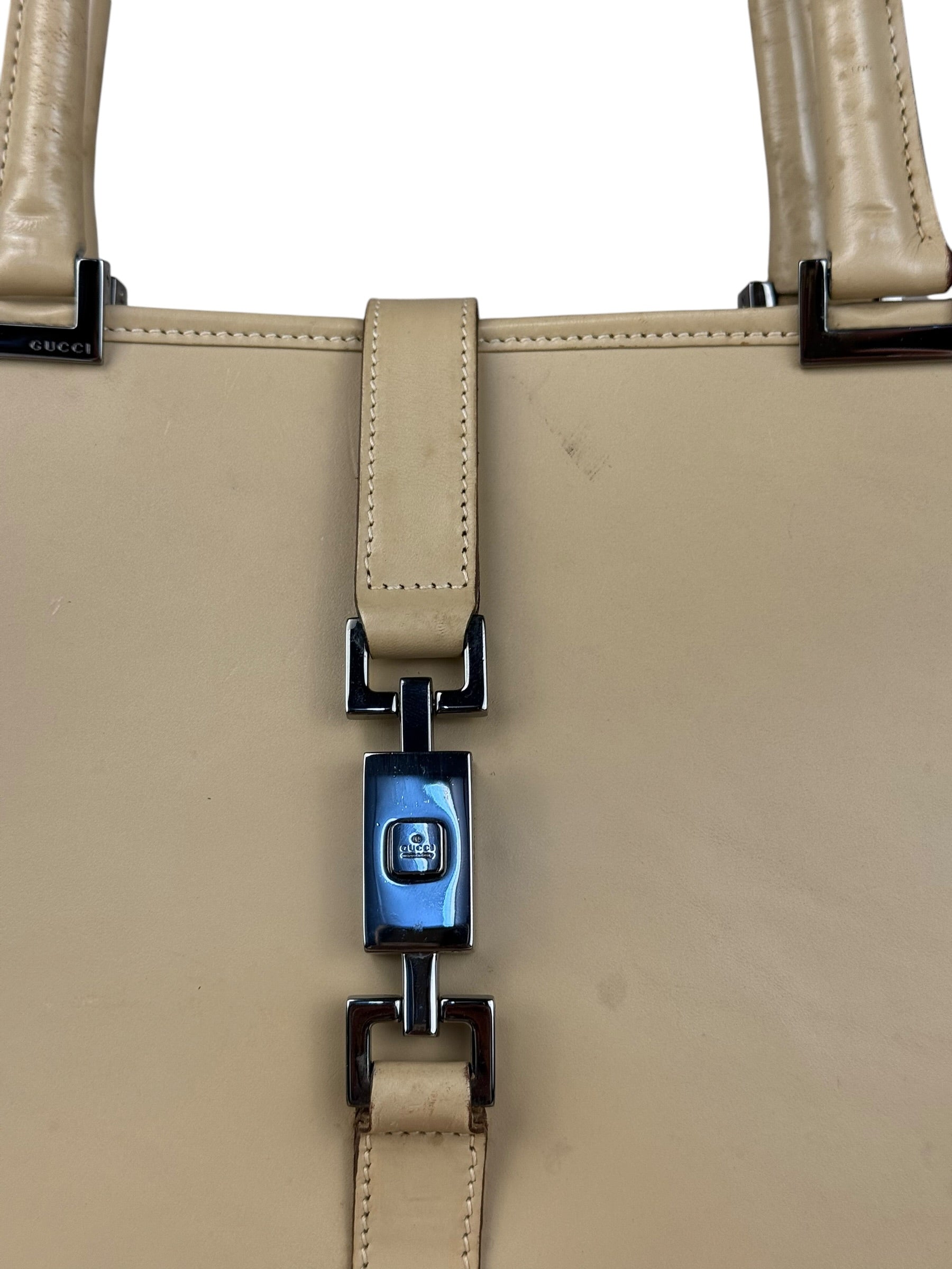 Gucci Vintage Beige Leather Jackie Tote Bag