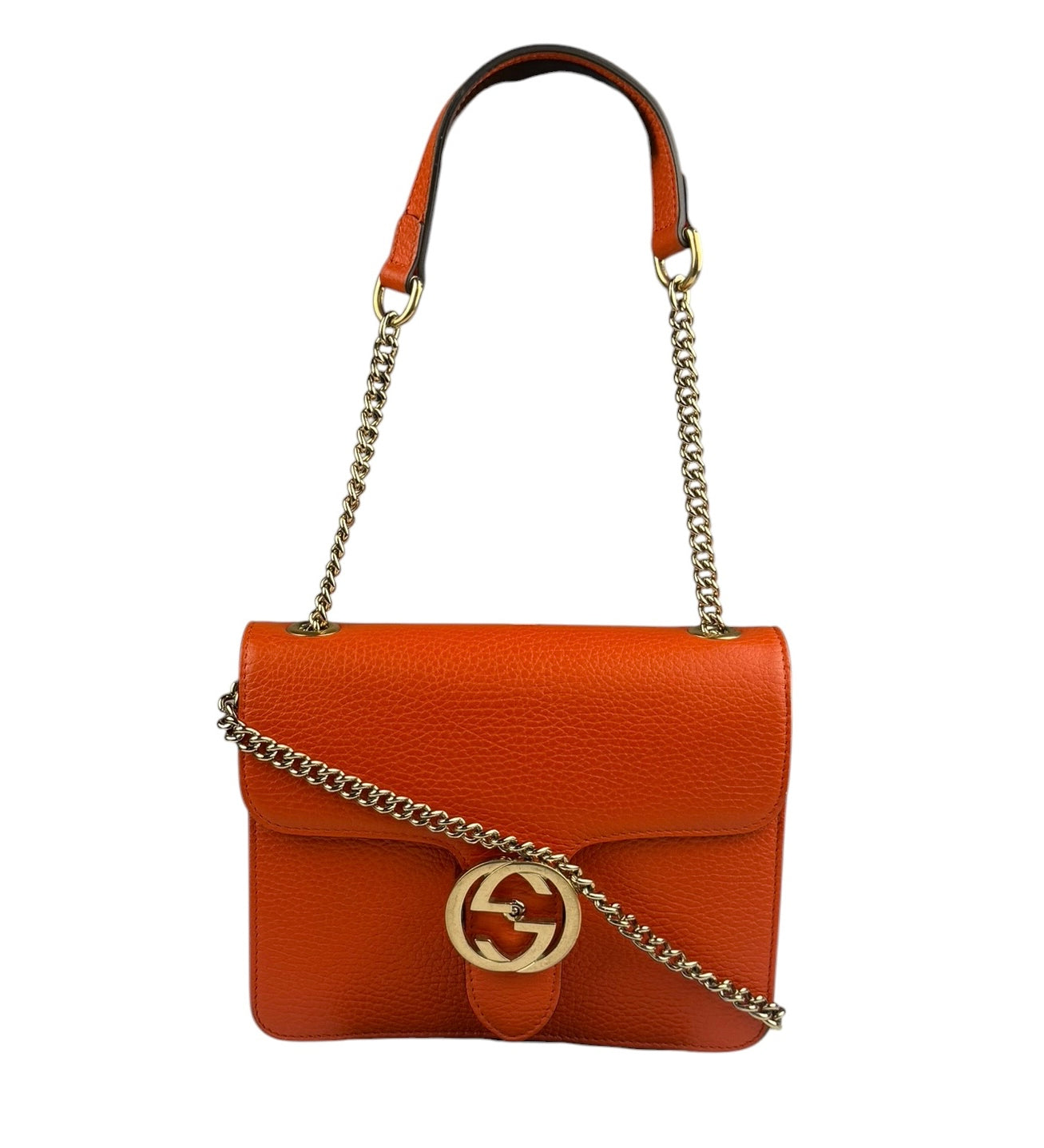 Gucci Orange Leather Small Dollar Interlocking G Shoulder Bag
