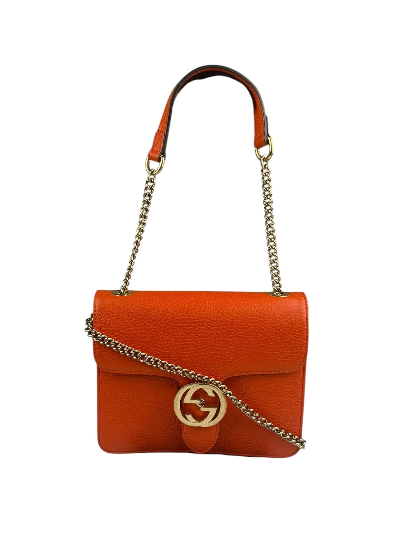 Gucci Orange Leather Small Dollar Interlocking G Shoulder Bag
