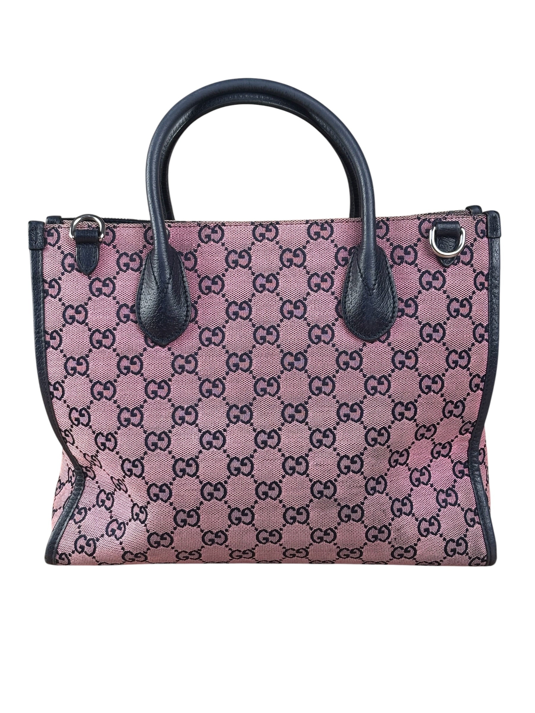 Gucci Bicolor Leather Trim GG Canvas Two-Way Tote Bag