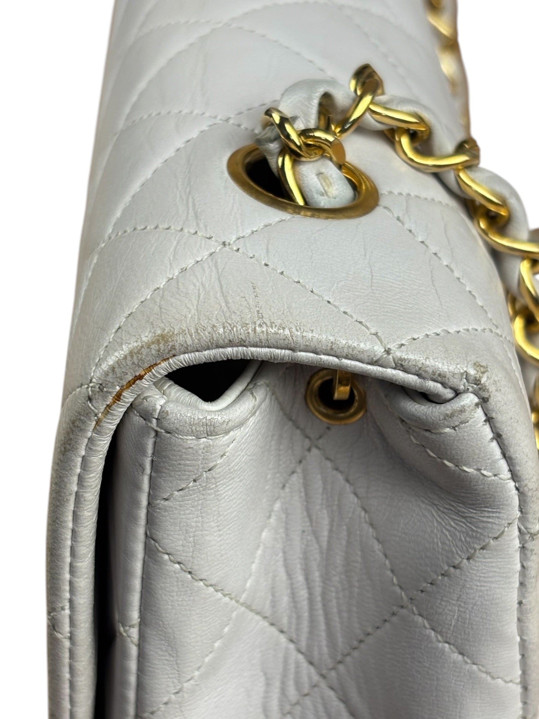 Chanel White Quilted Leather CC Flap Shoulder Bag 2013