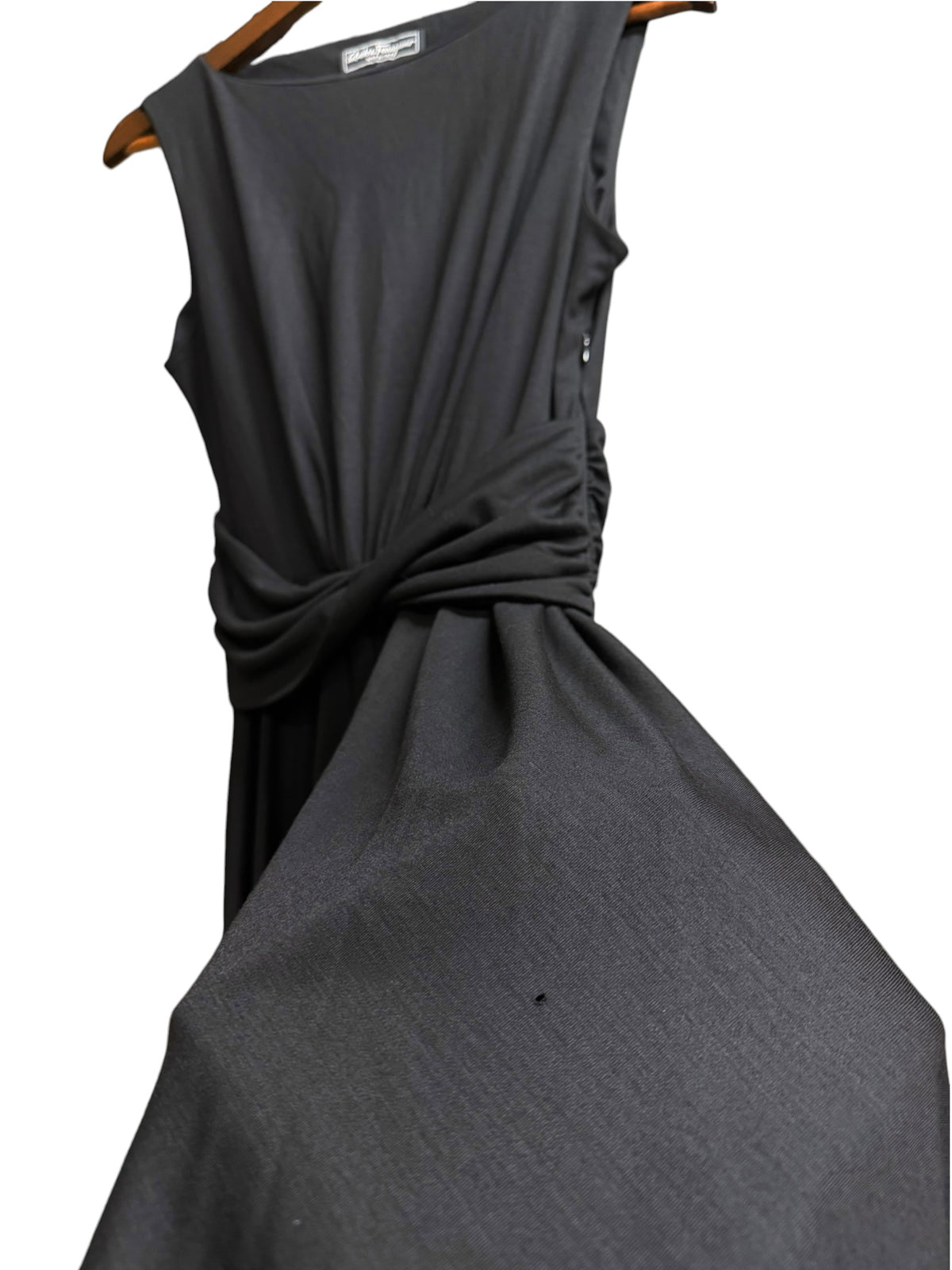 Vintage Salvatore Ferragamo Black Wool Blend Mid Length Dress