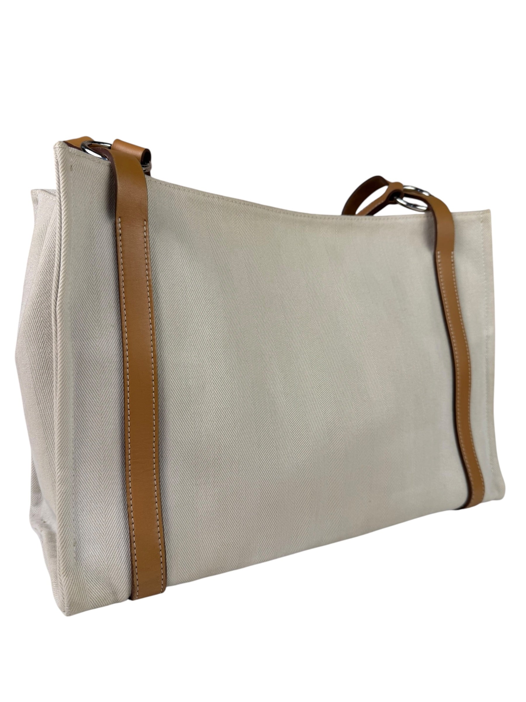Hermes Beige/Brown Leather Trim Cabalicol Tote