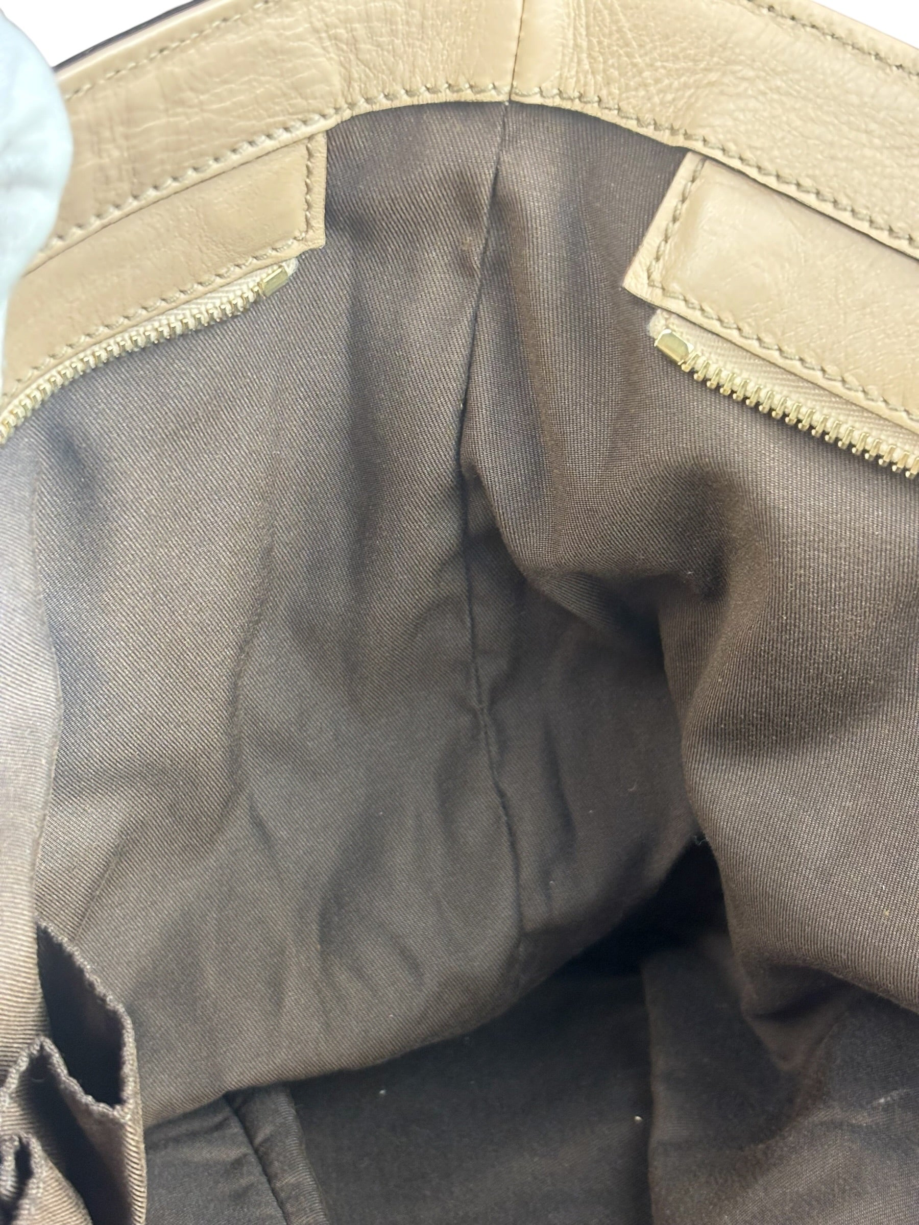 Gucci Vintage Beige Leather Ruched Handle Tote